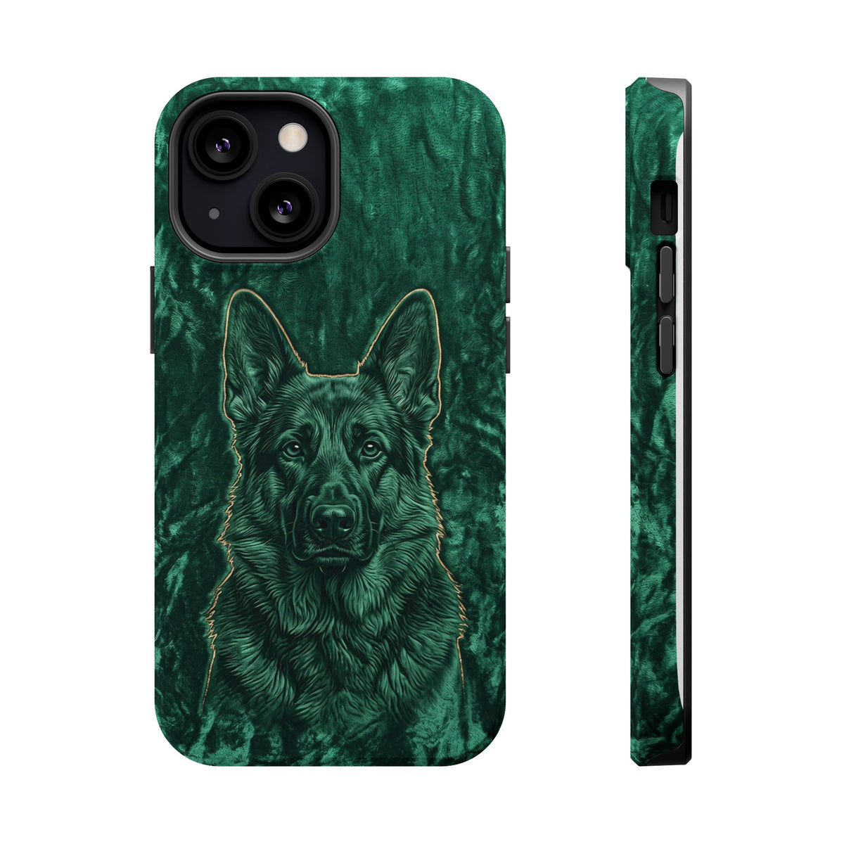 German Shepherd Phone Case | Emerald Velvet Art — Tough Magnetic Case with Wireless Charging