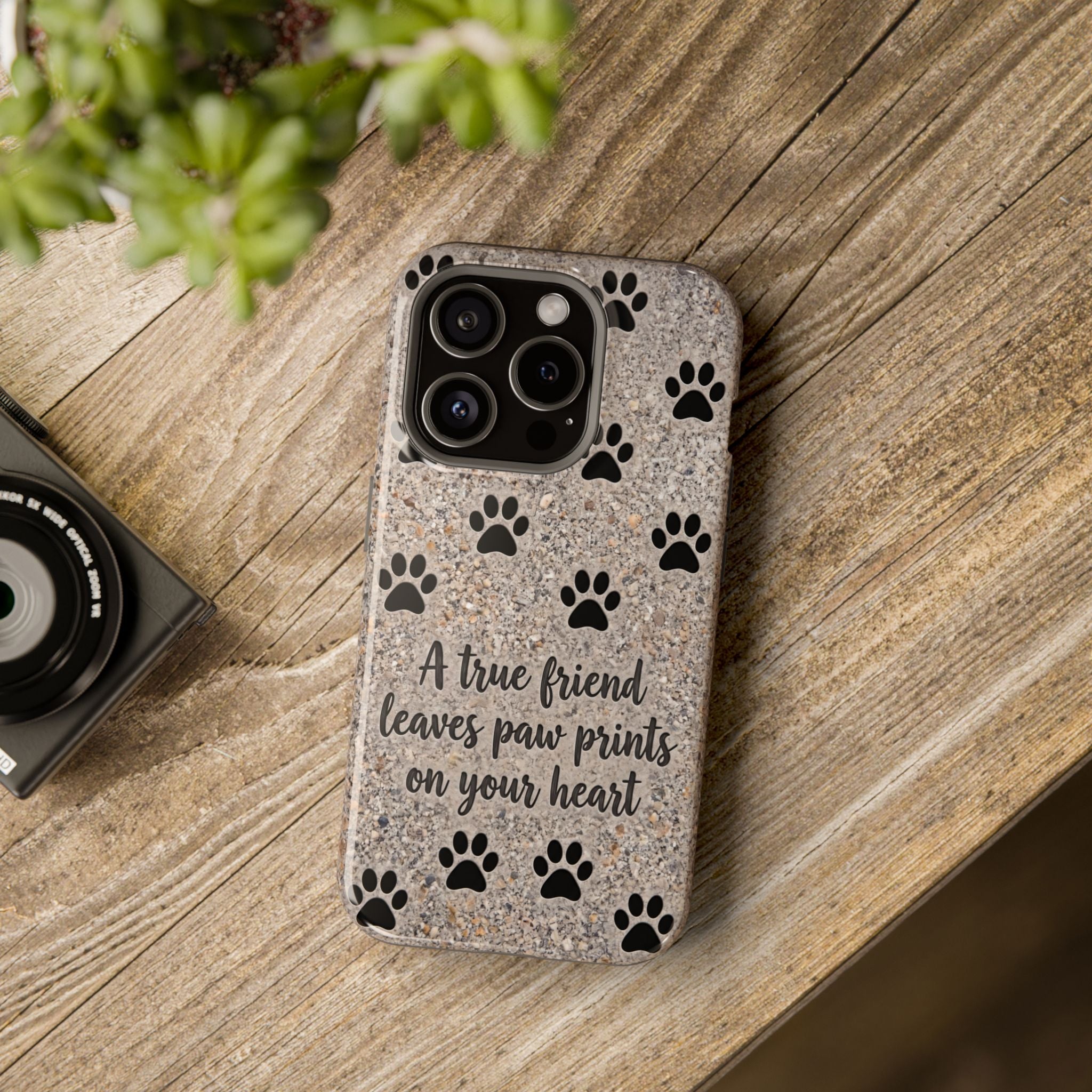 "A True Friend Leaves Paw Prints On Your Heart" Phone Case | Sentimental Stone-Texture Dog Paw Print Case | iPhone & Samsung