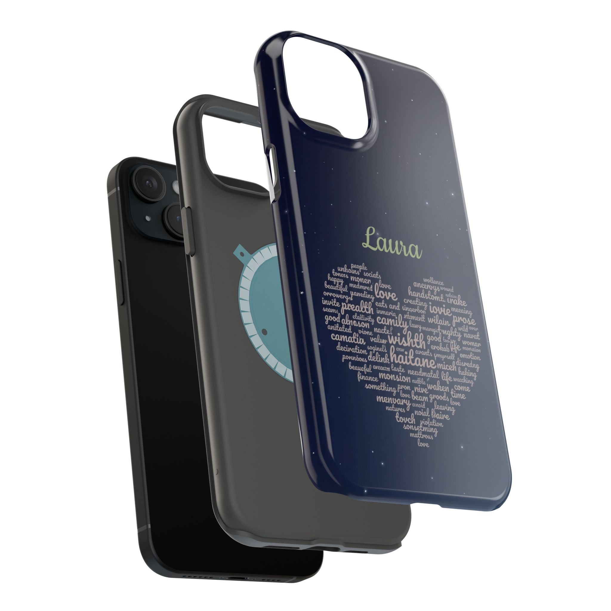 Personalized Teacher Heart Word Art Phone Case — Navy Wireless Charging Cover