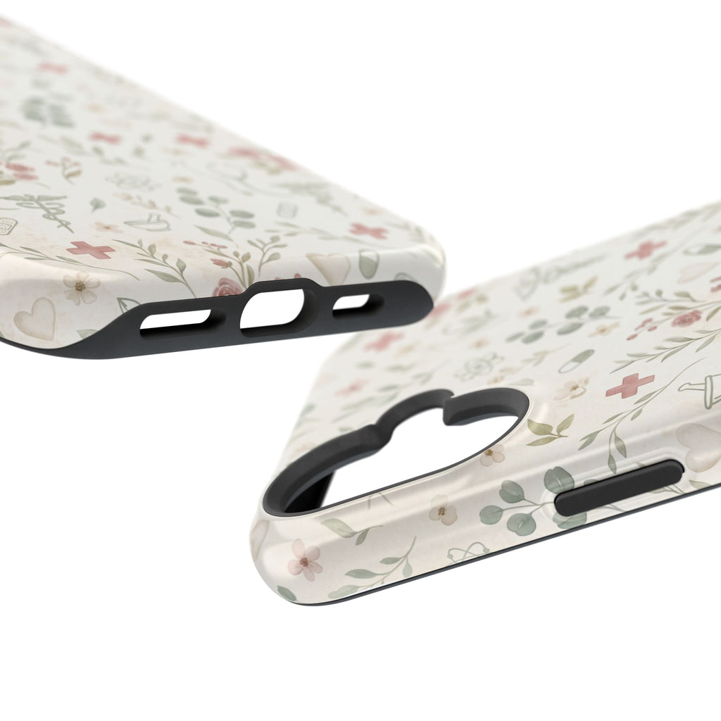 Floral Nurse Phone Case — Impact-Resistant Wireless Charging Cover
