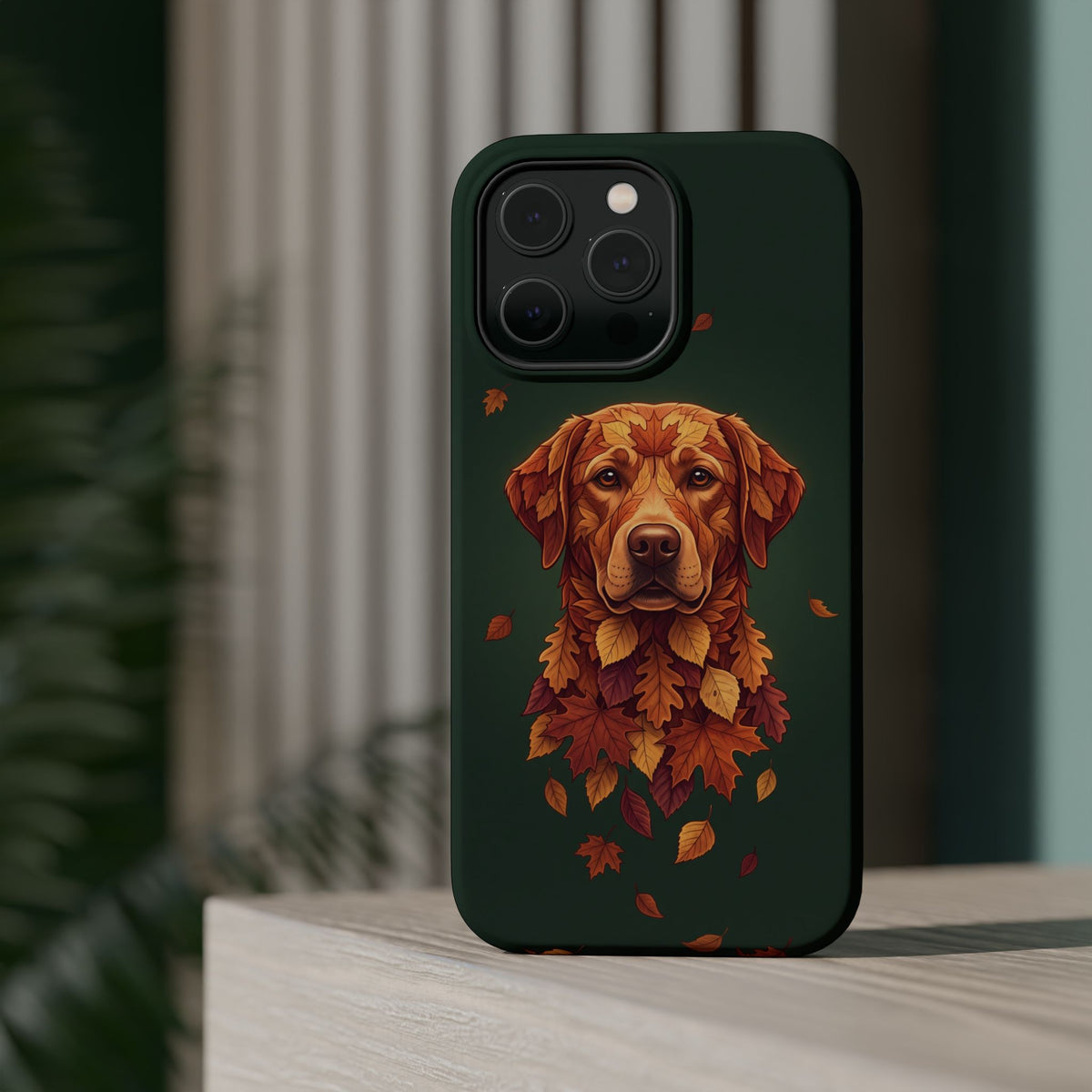 Autumn Leaves Labrador Phone Case — Tough Magnetic Case with Wireless Charging