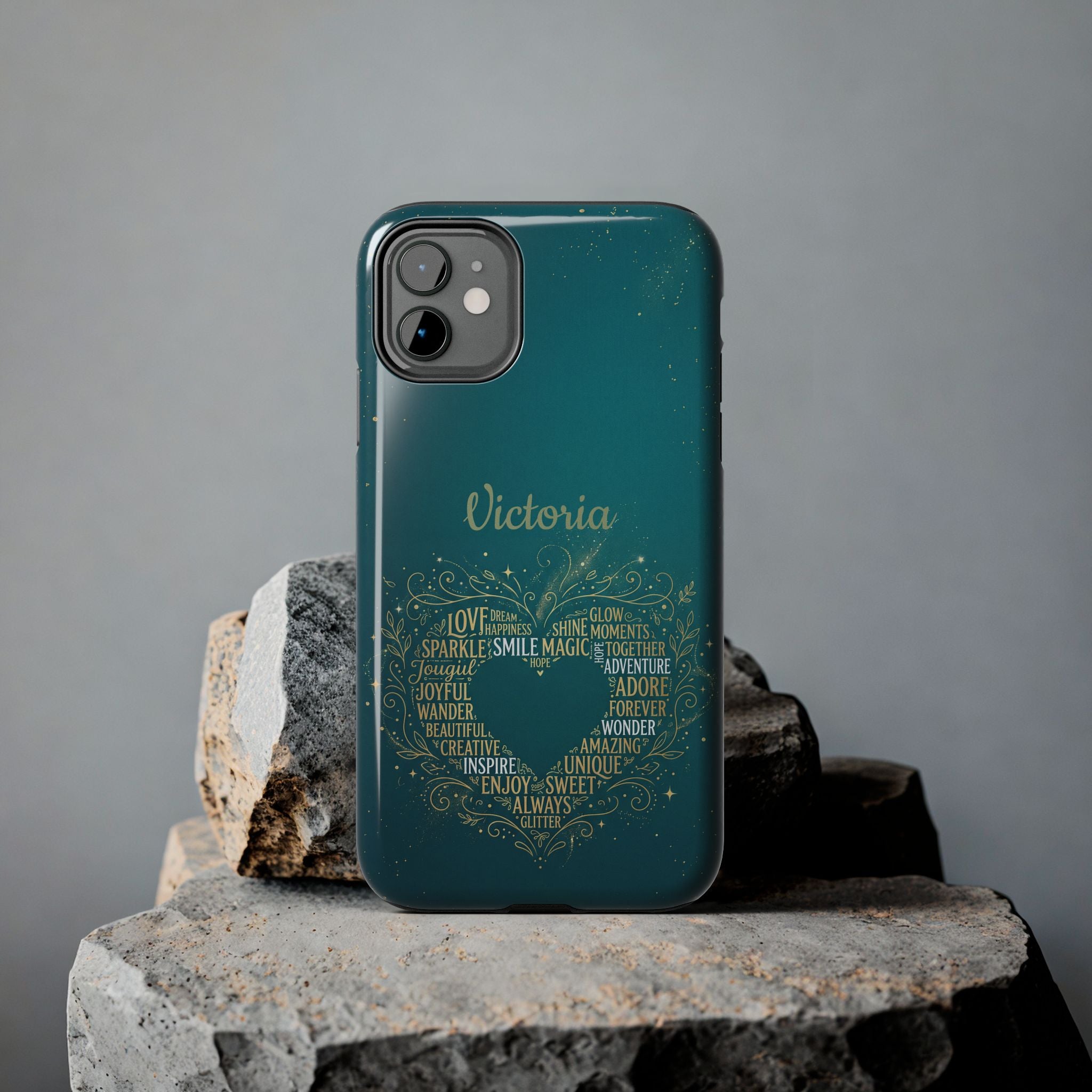 Personalized Teacher Phone Case — Custom Name Heart Word Art Design