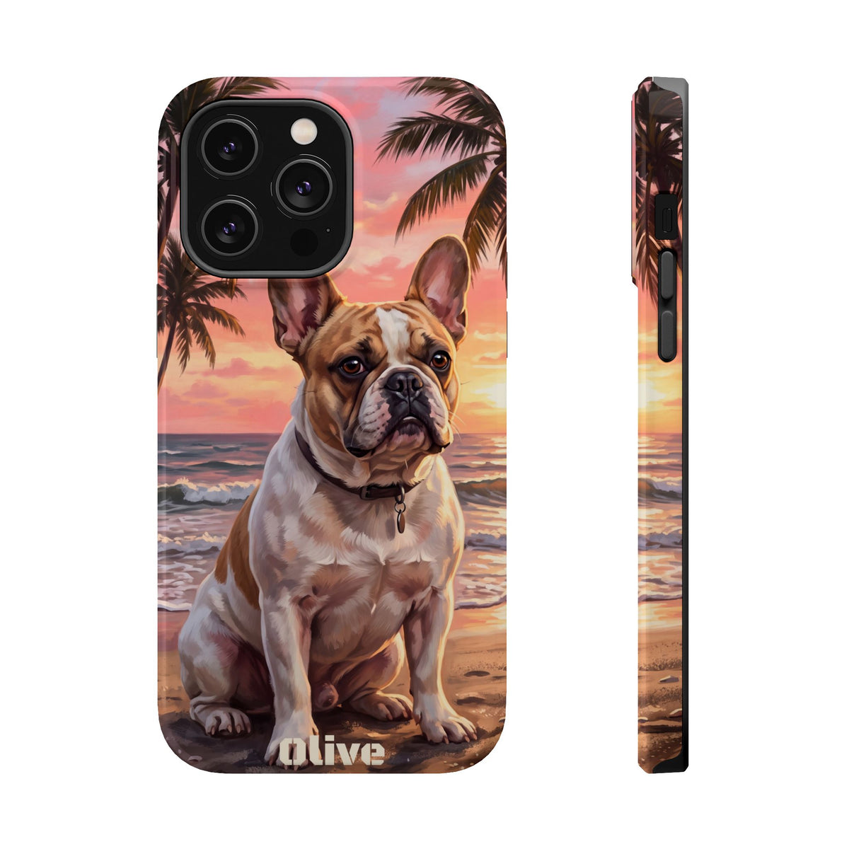 Personalized French Bulldog Beach Portrait Phone Case — Wireless Charging Cover