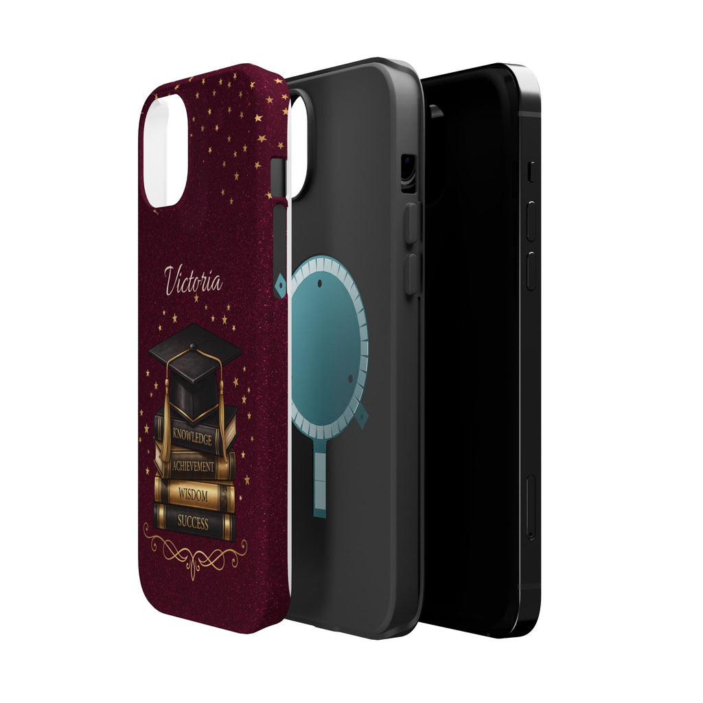Graduation Cap & Books Personalized Teacher Phone Case — Wireless Charging Cover