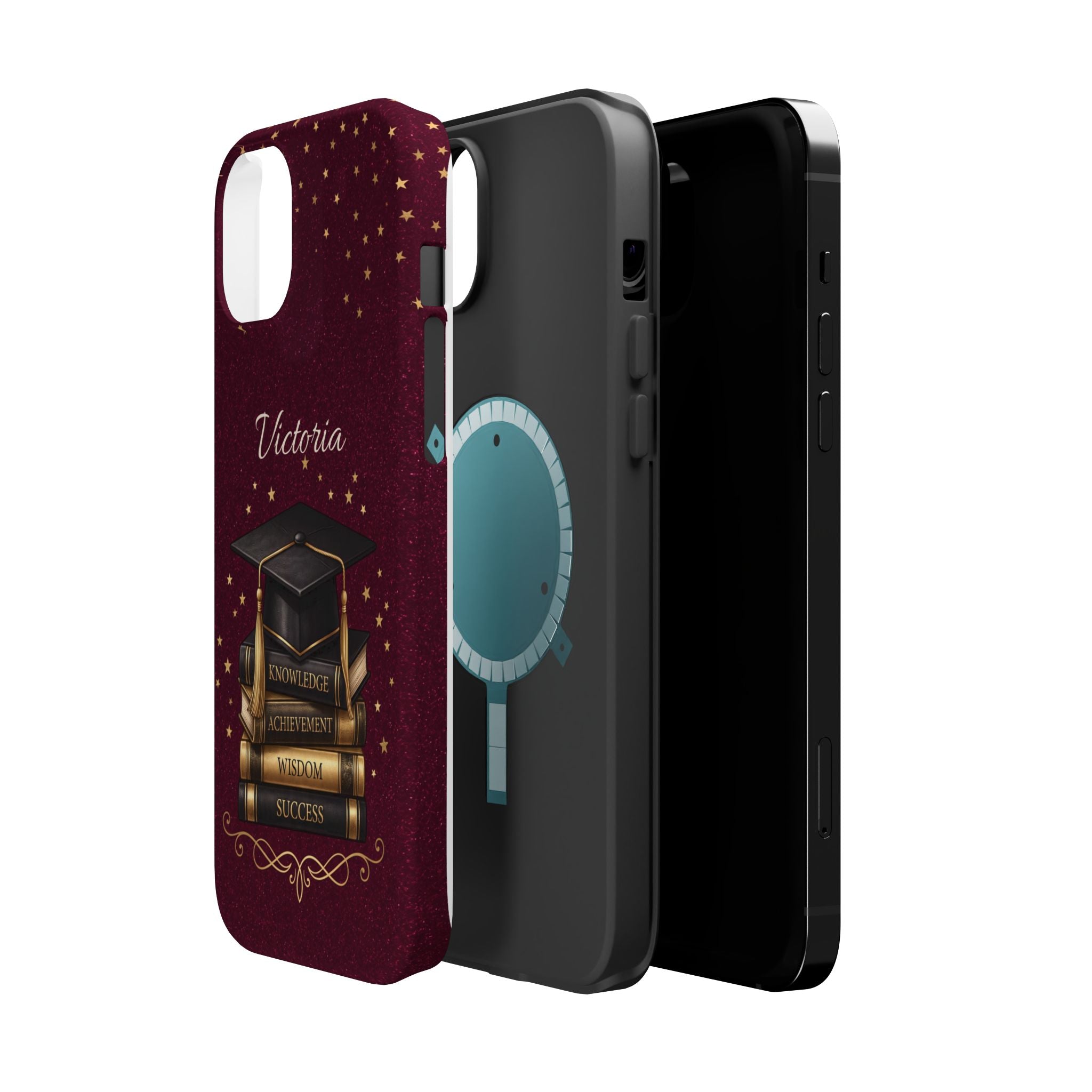 Graduation Cap & Books Personalized Teacher Phone Case — Wireless Charging Cover