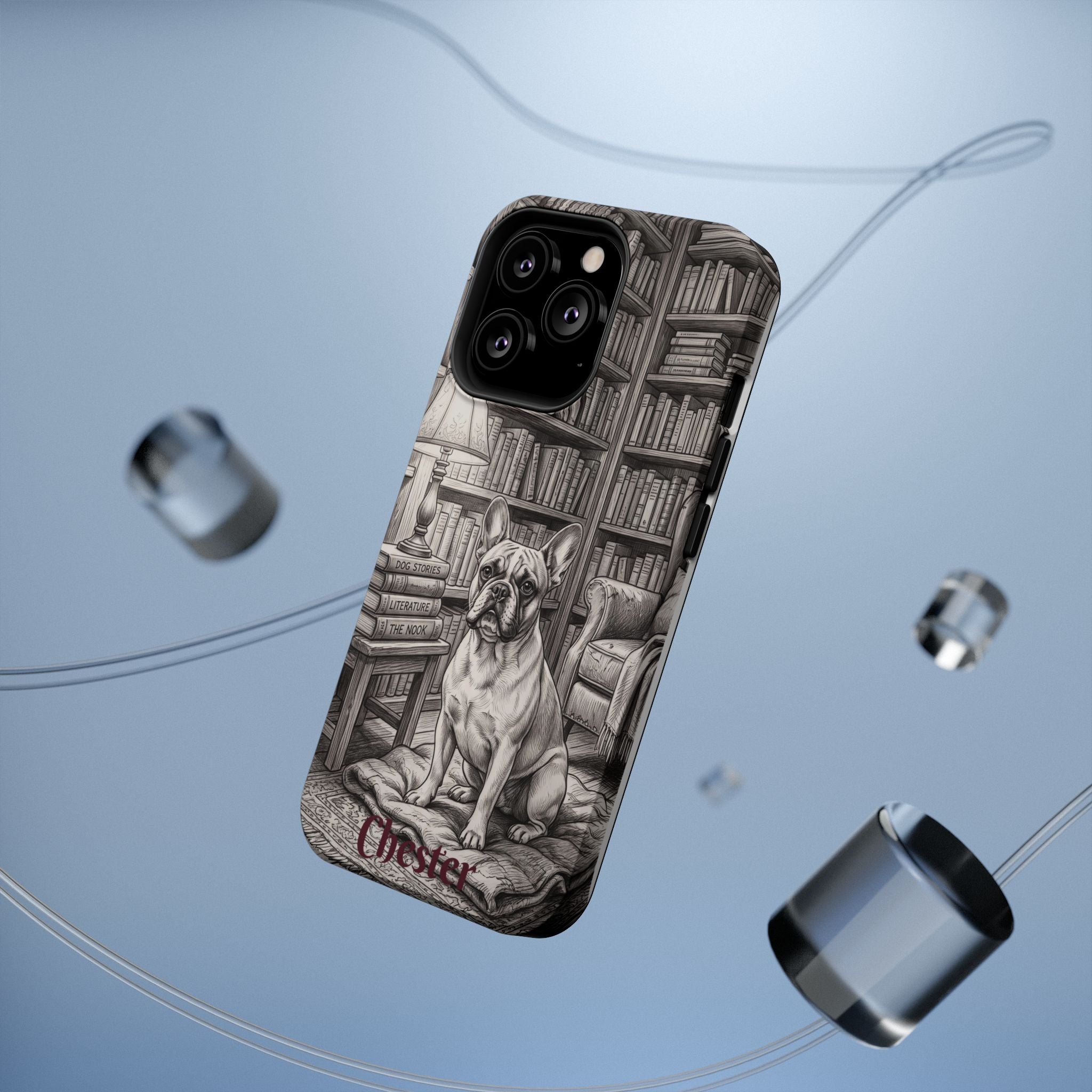 Personalized French Bulldog Library Study Phone Case — Wireless Charging Cover