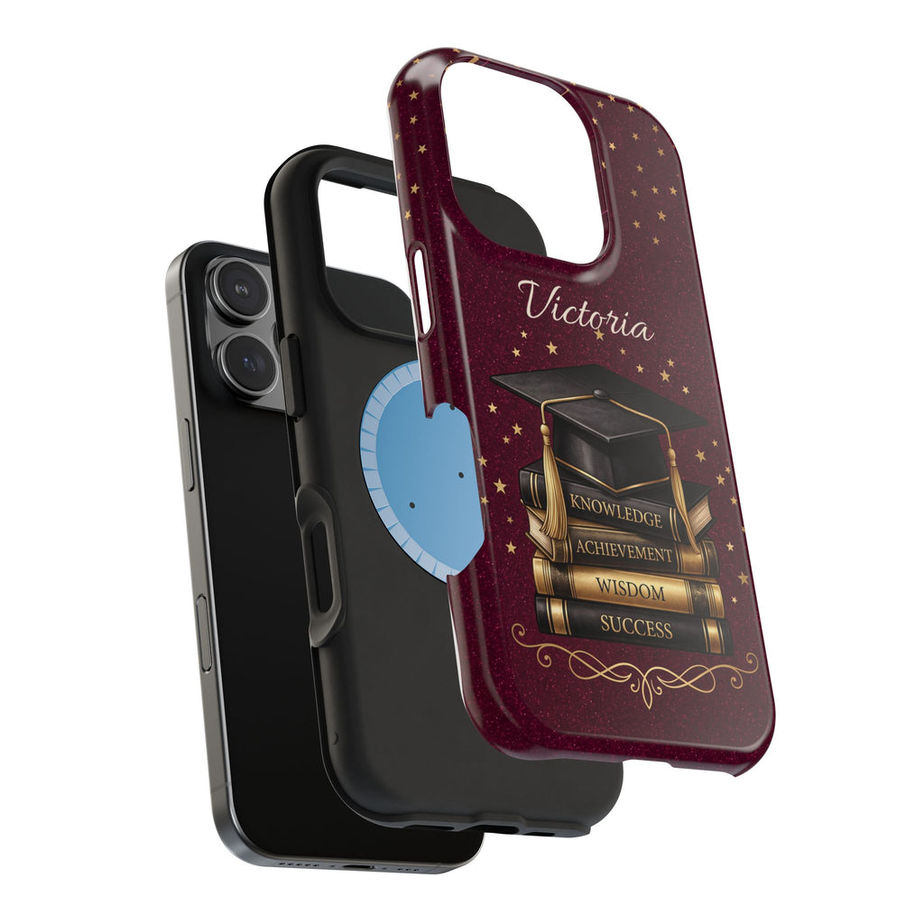 Graduation Cap & Books Personalized Teacher Phone Case — Wireless Charging Cover