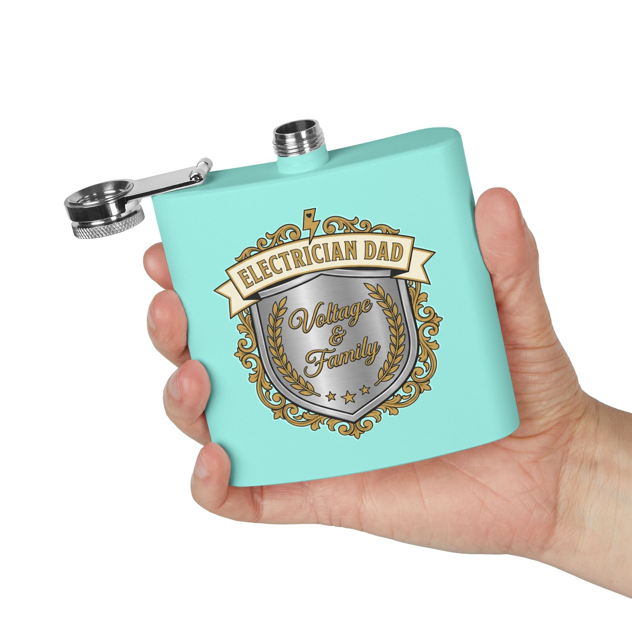 Flask — "Electrician Dad: Voltage & Family" 6oz Stainless Steel Hip Flask
