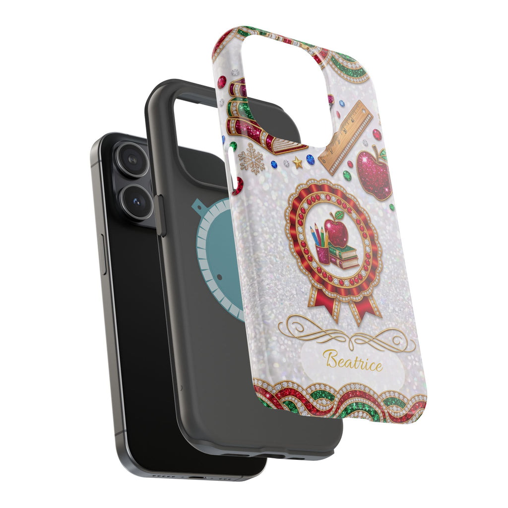 Jeweled Apple Medallion Personalized Teacher Phone Case — Wireless Charging Cover