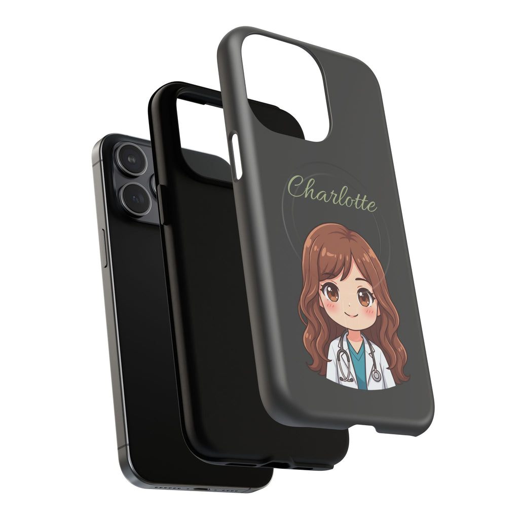 Personalized Tough Magnetic Phone Case | With Custom Name – Cute Illustrated Nurse Character Case for iPhones