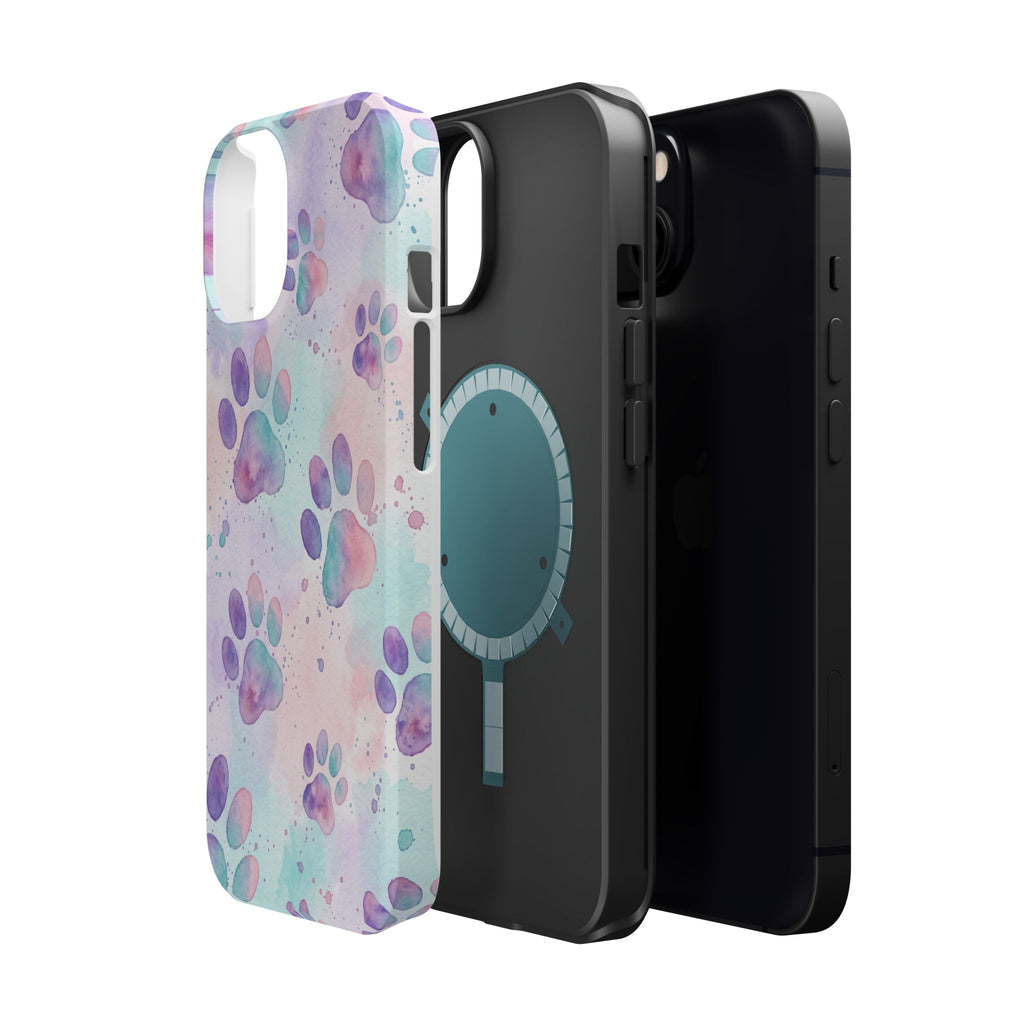 Watercolor Paw Print Phone Case — Impact-Resistant Wireless Charging Cover