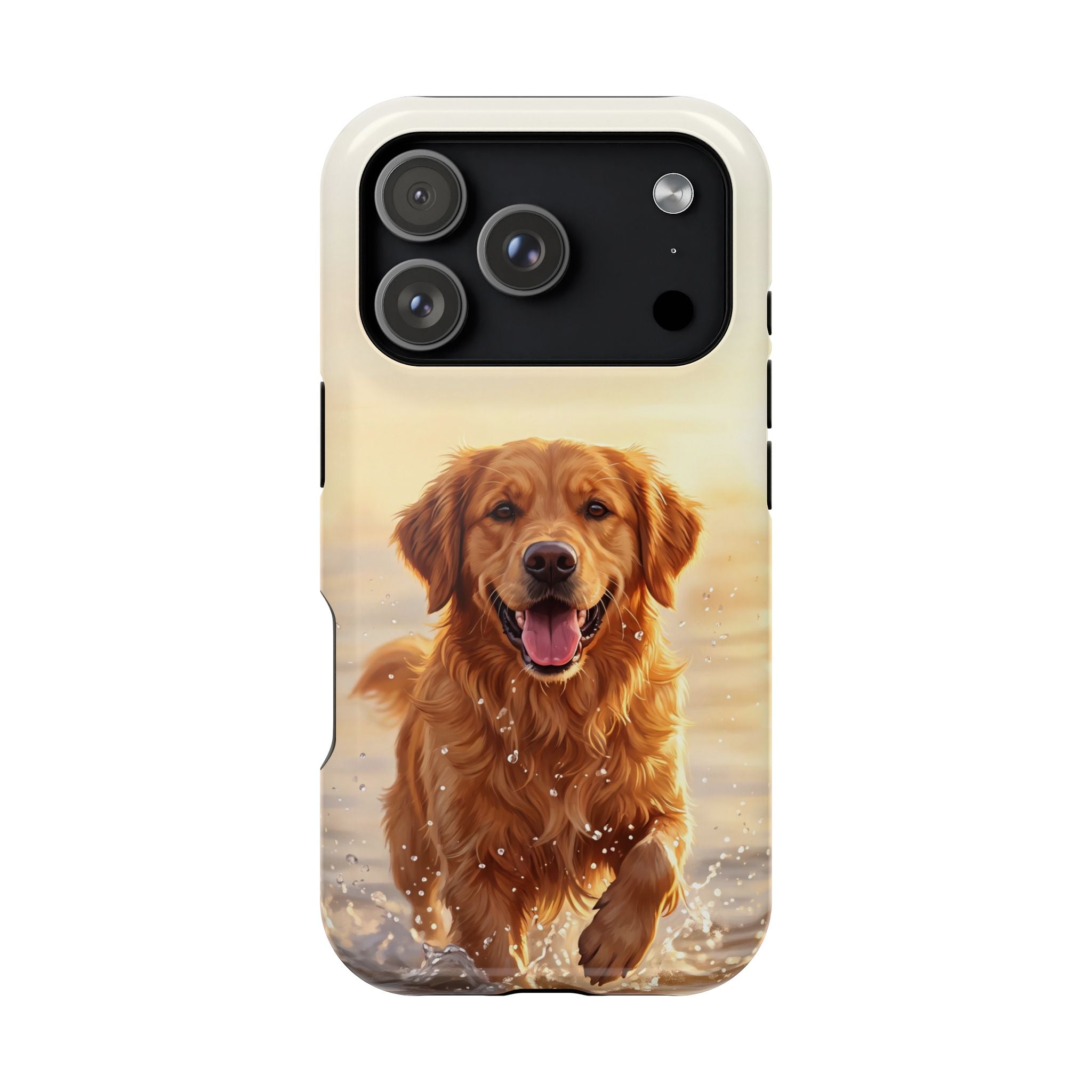 Beach Golden Retriever Phone Case — Impact-Resistant Wireless Charging Cover