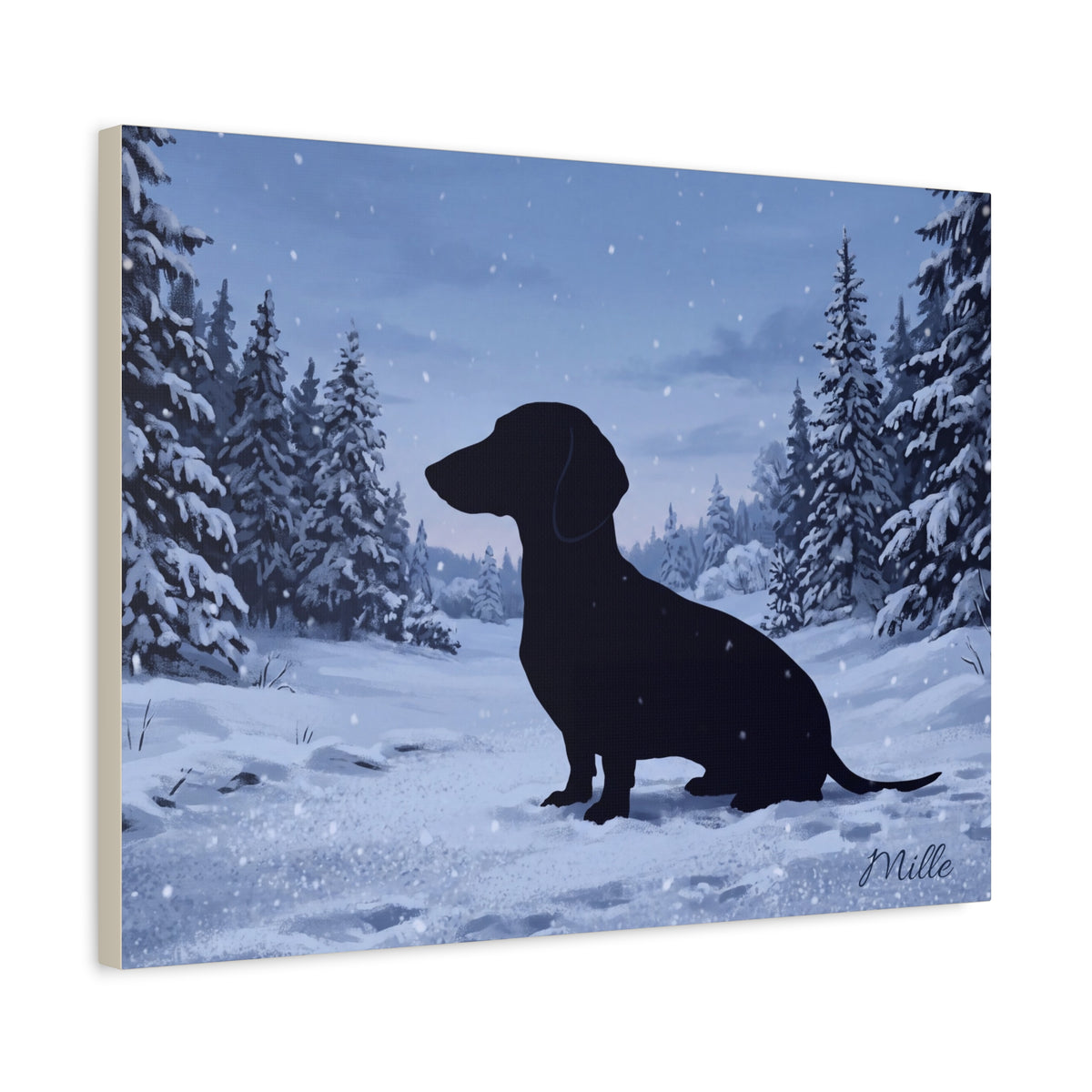 Personalized Dachshund Snow Scene Canvas — Stretched Matte Wall Art