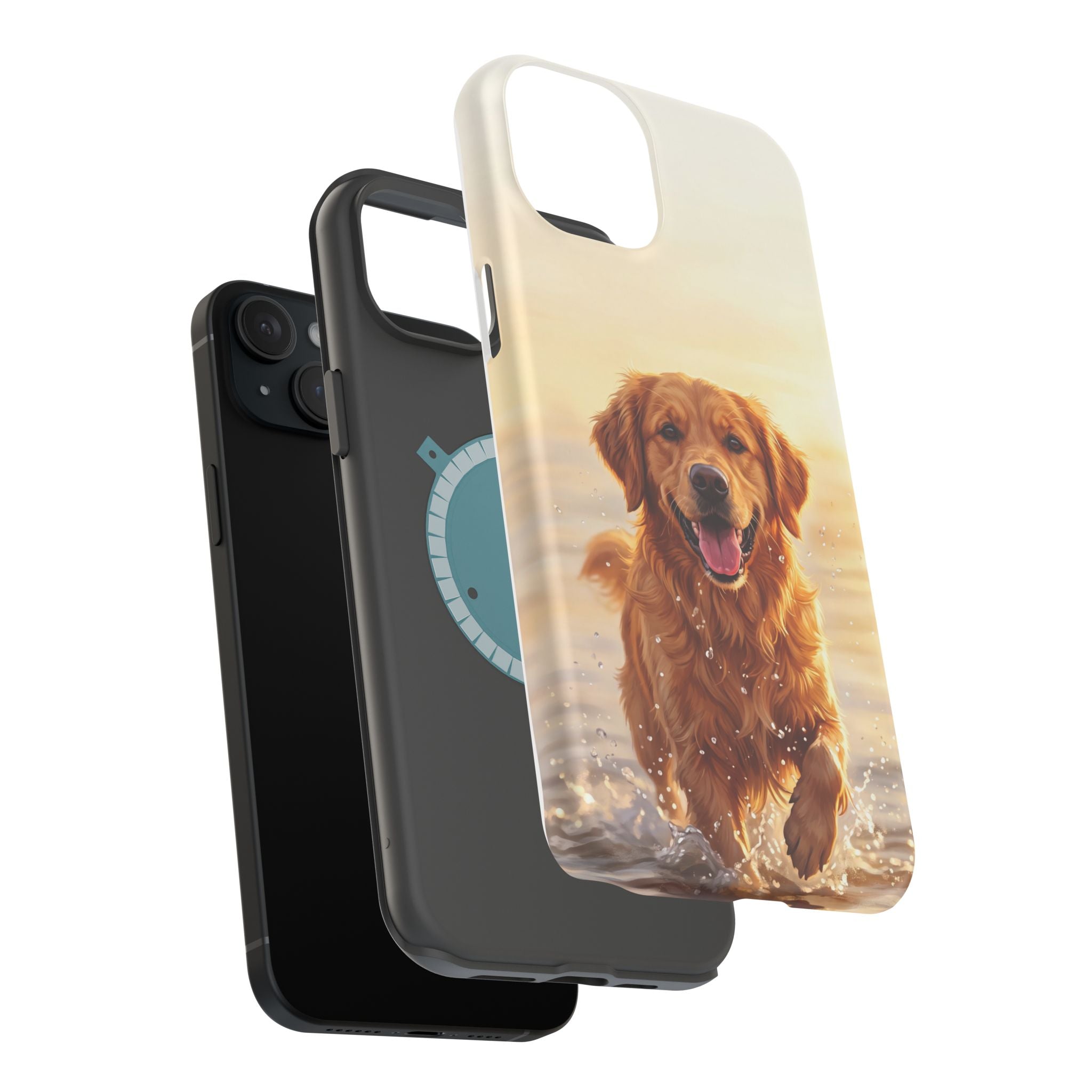 Beach Golden Retriever Phone Case — Impact-Resistant Wireless Charging Cover