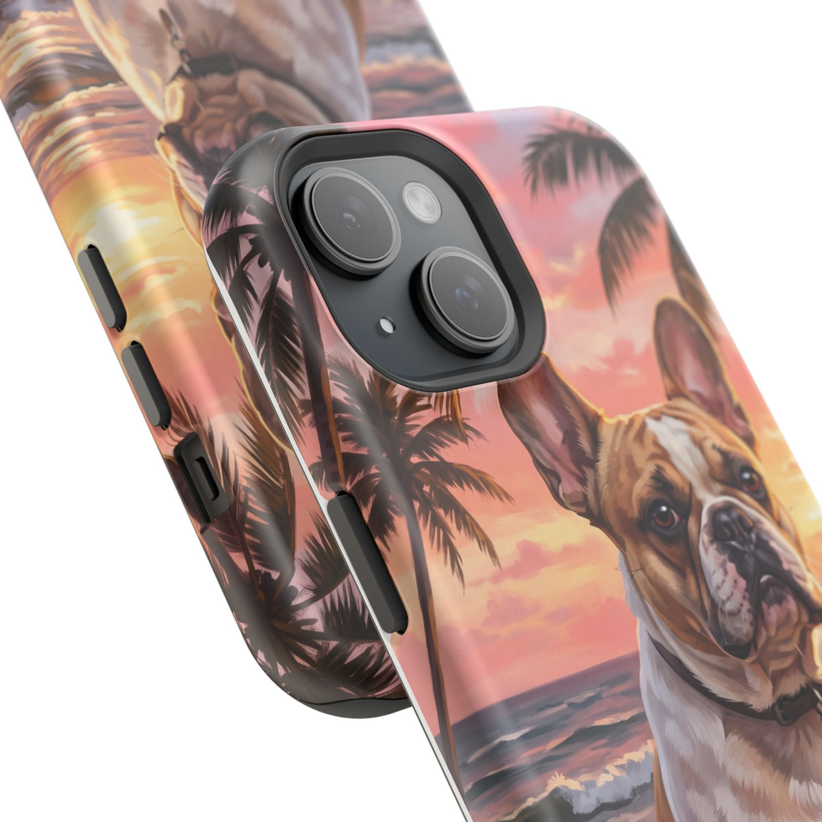 Personalized French Bulldog Beach Portrait Phone Case — Wireless Charging Cover