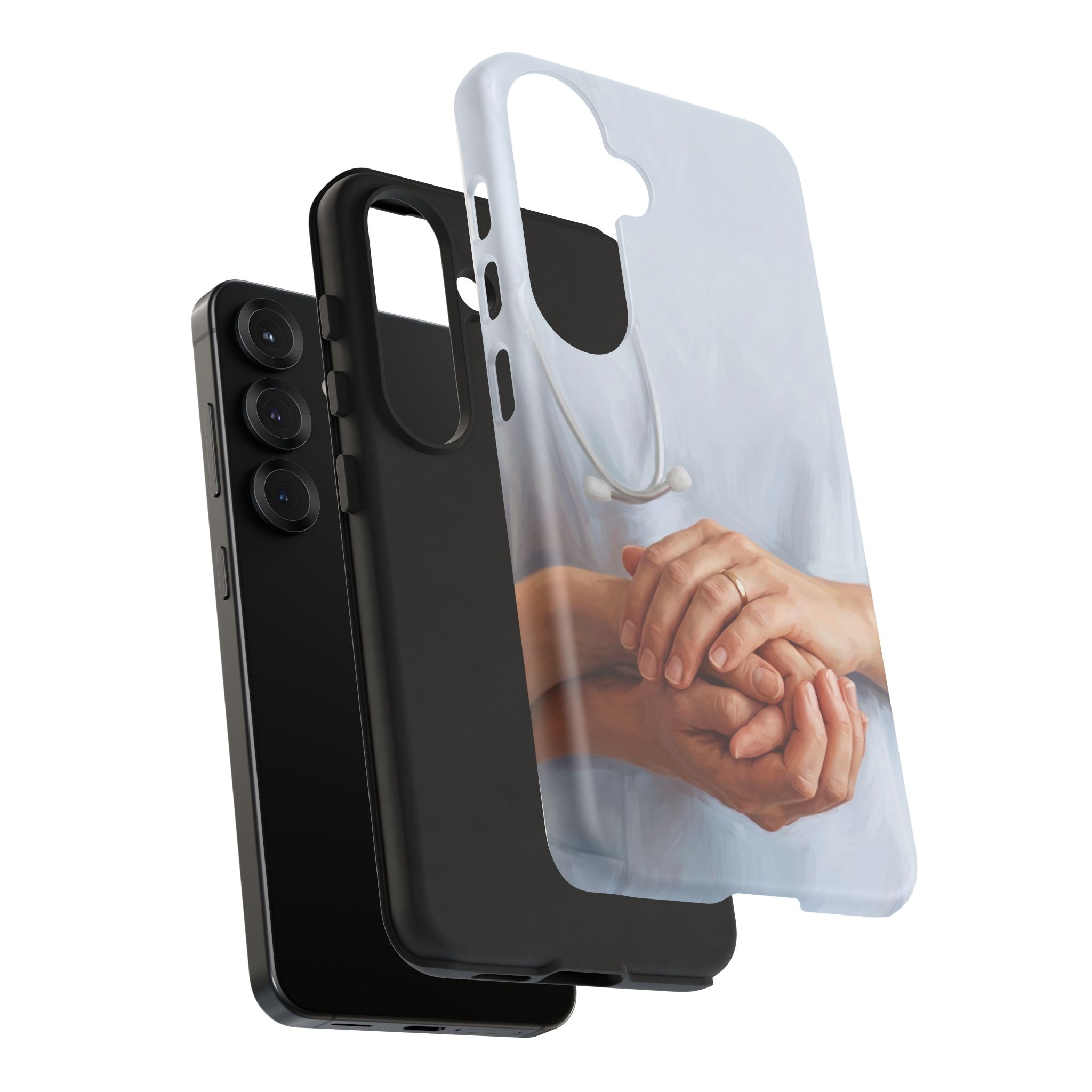 Nurse's Comforting Hands Phone Case | Caring Hands & Stethoscope Illustration | iPhone & Samsung