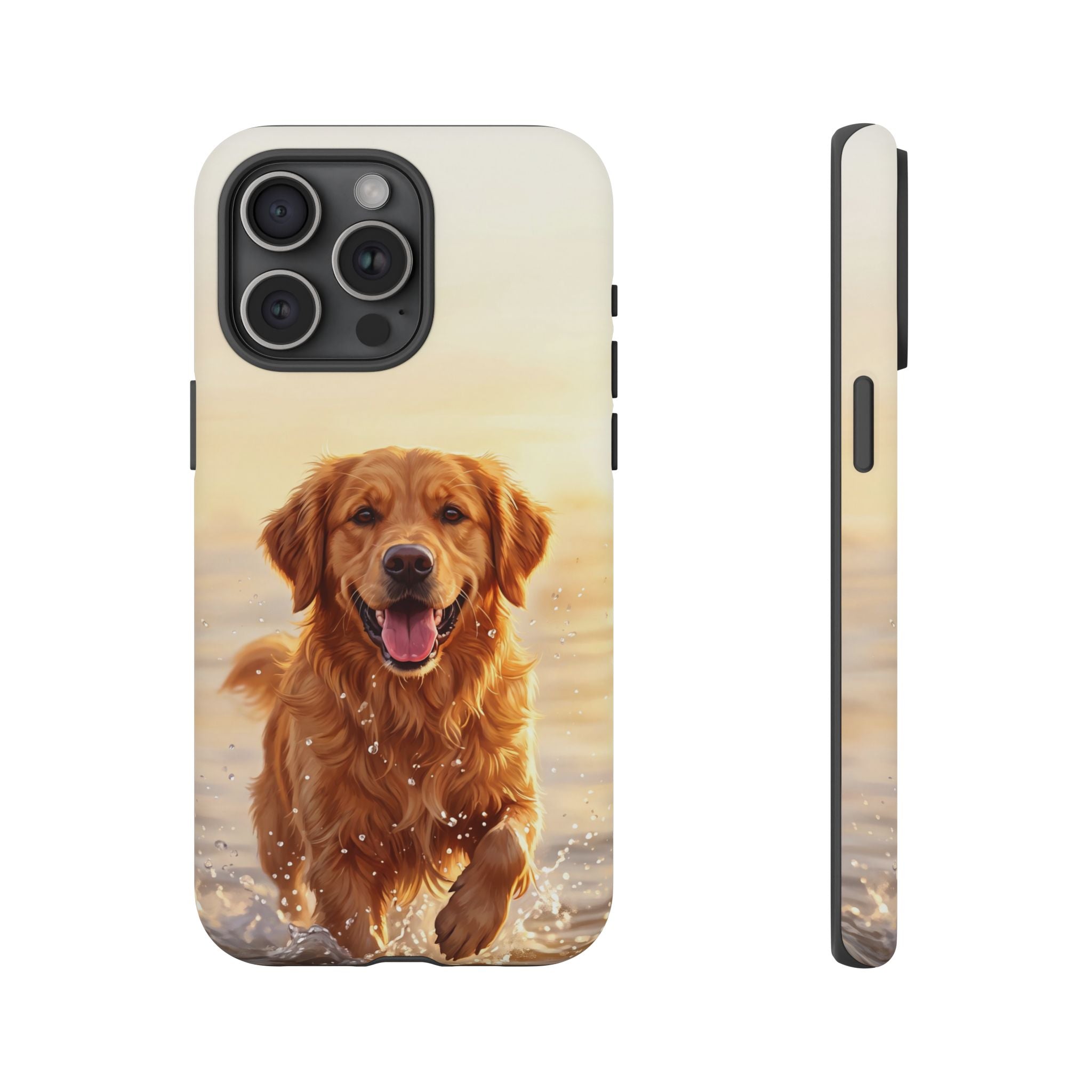 Golden Retriever Splashing in Water Phone Case | Joyful Dog at Golden Hour | iPhone & Samsung