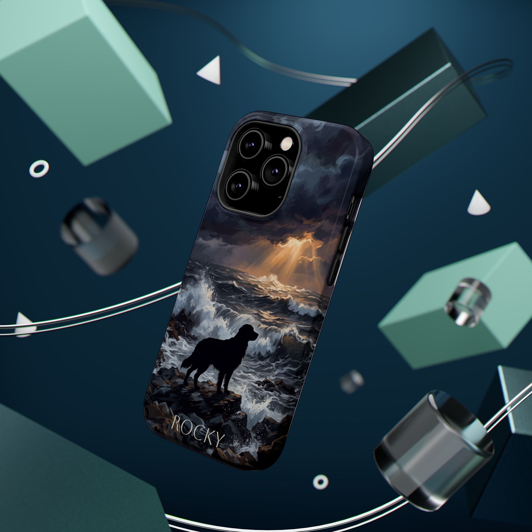 Personalized Golden Retriever Stormy Sea Phone Case — Wireless Charging Cover