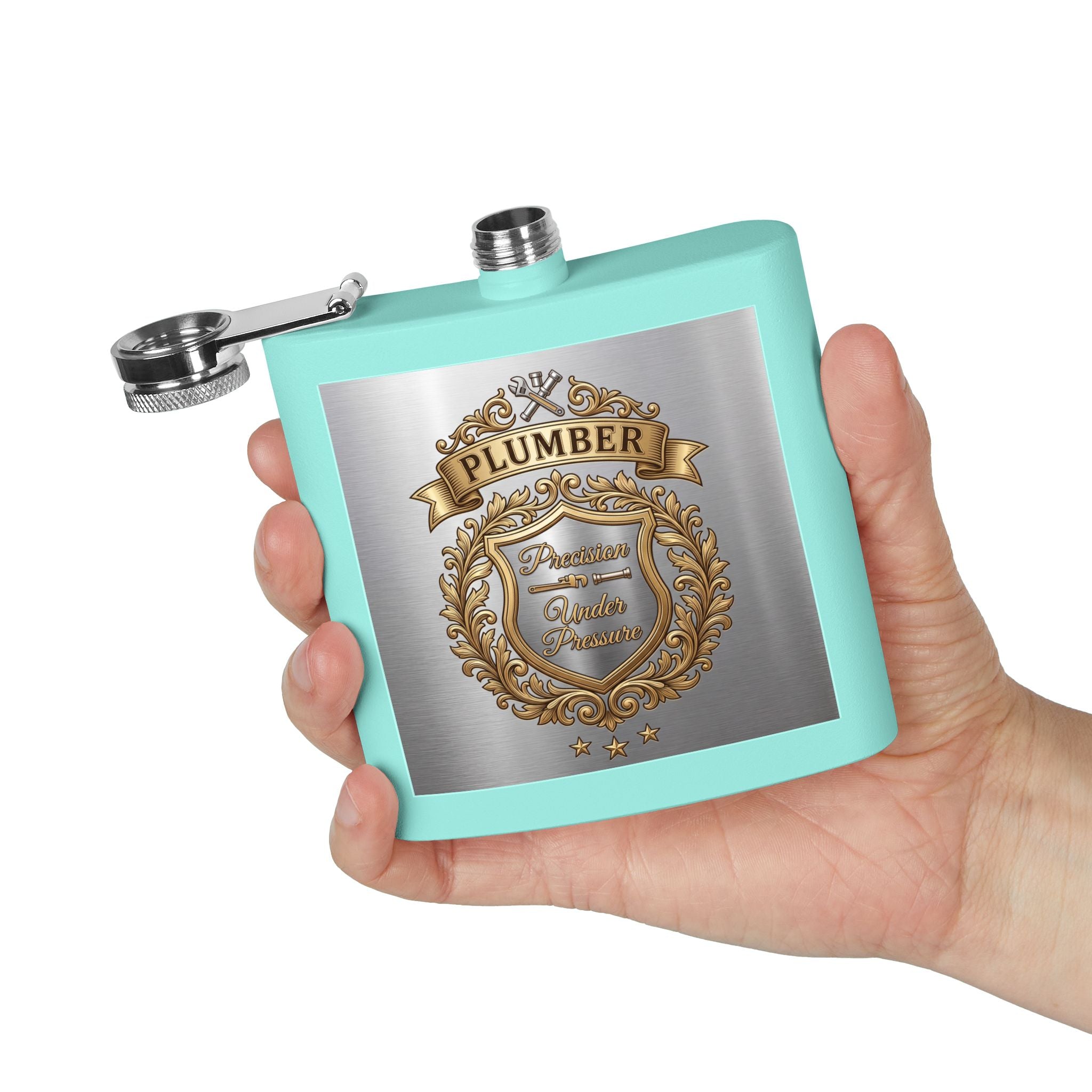 Flask — "Plumber: Precision Under Pressure" 6oz Stainless Steel Hip Flask