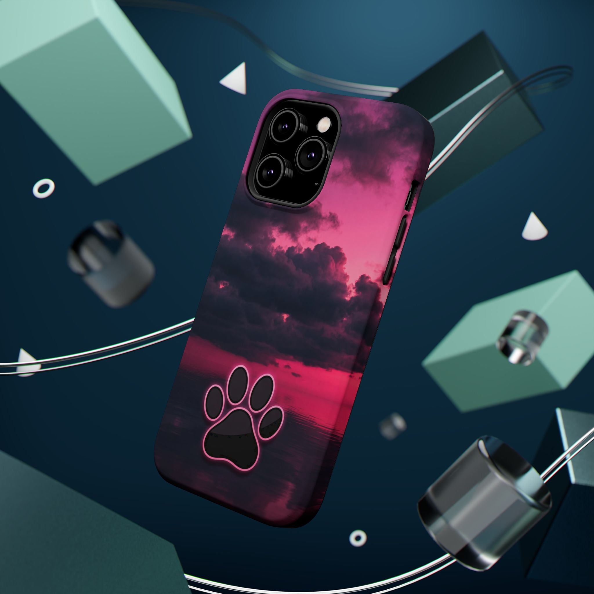 Pink Sky Paw Print Phone Case — Impact-Resistant Wireless Charging Cover