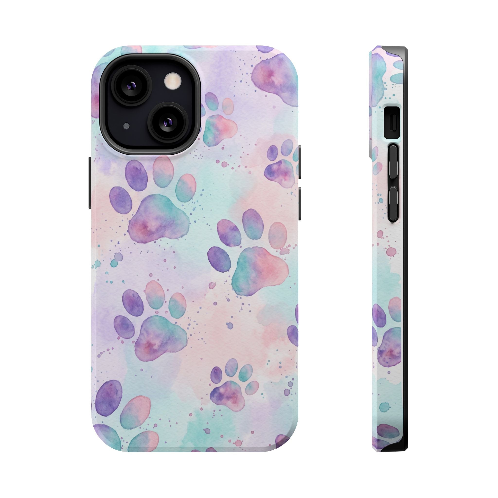 Watercolor Paw Print Phone Case — Impact-Resistant Wireless Charging Cover
