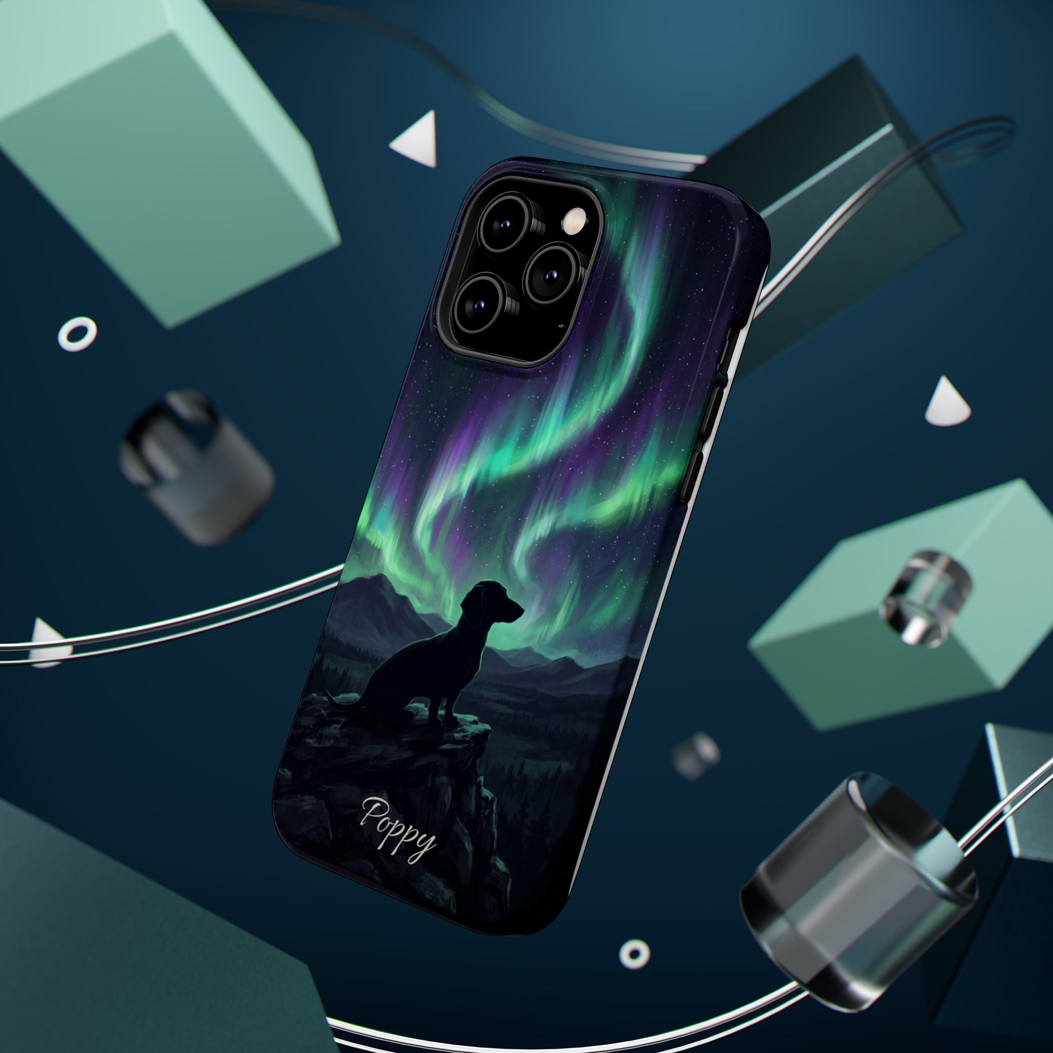 Personalized Dachshund Northern Lights Phone Case — Wireless Charging Cover