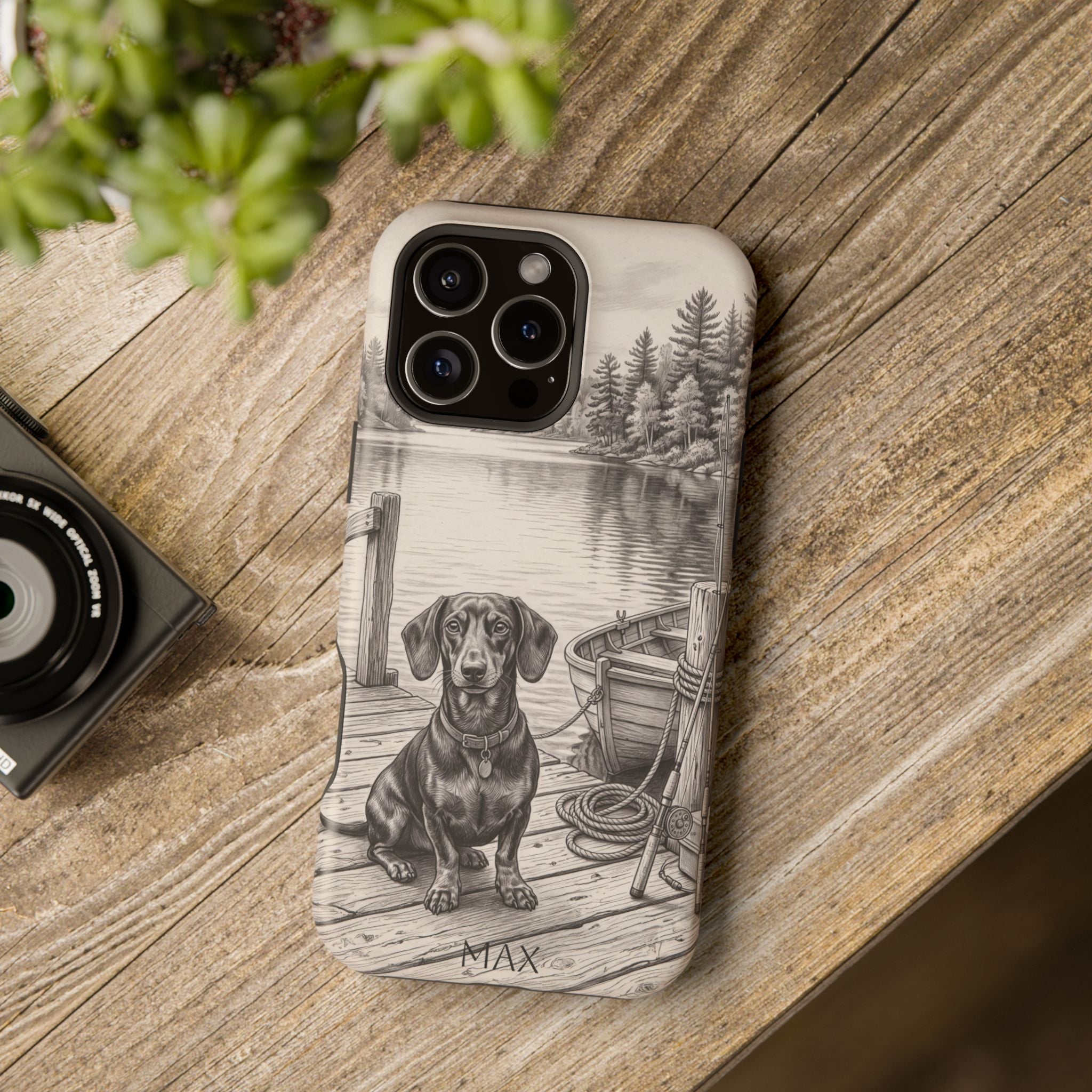 Personalized Dachshund Sunset Beach Phone Case — Wireless Charging Cover