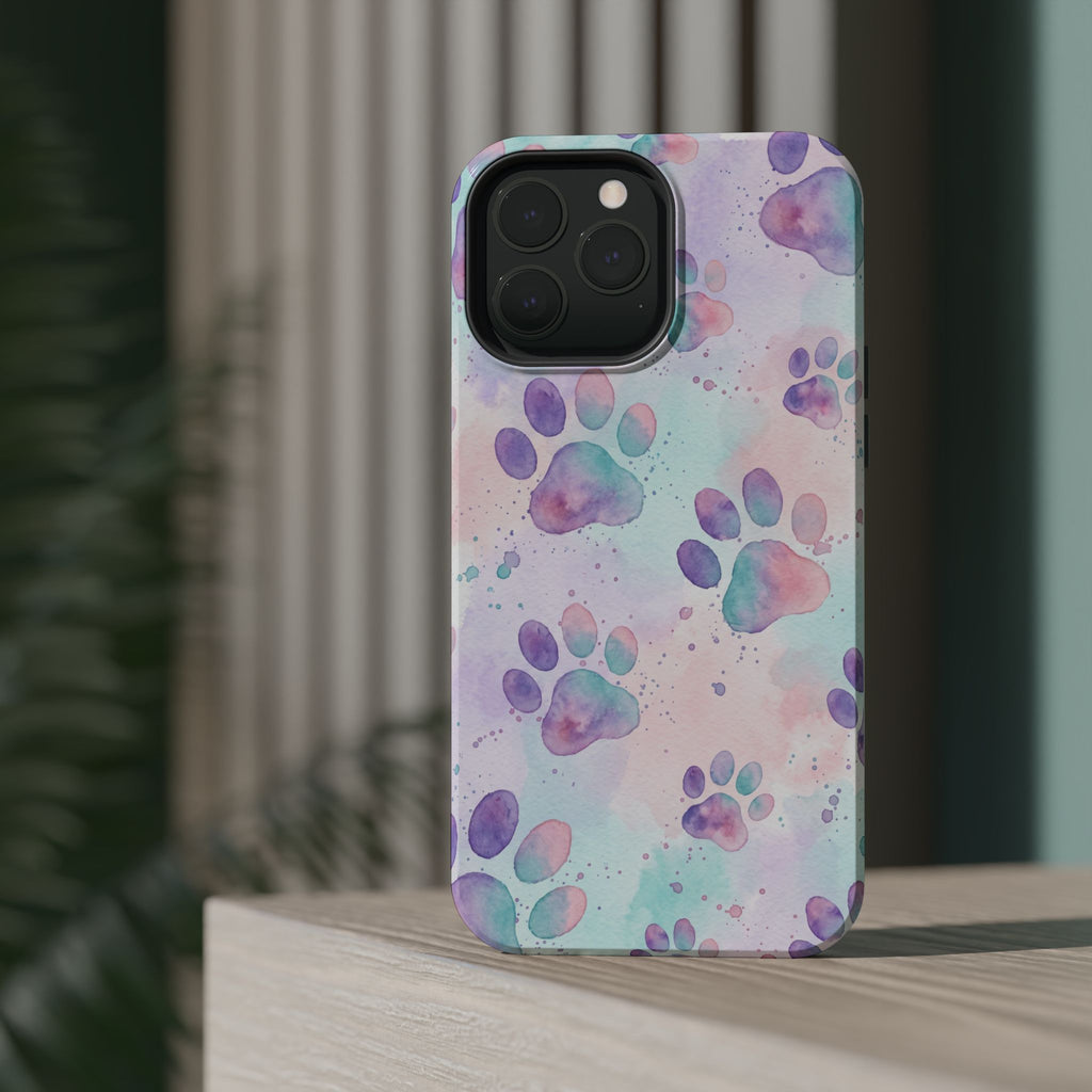 Watercolor Paw Print Phone Case — Impact-Resistant Wireless Charging Cover
