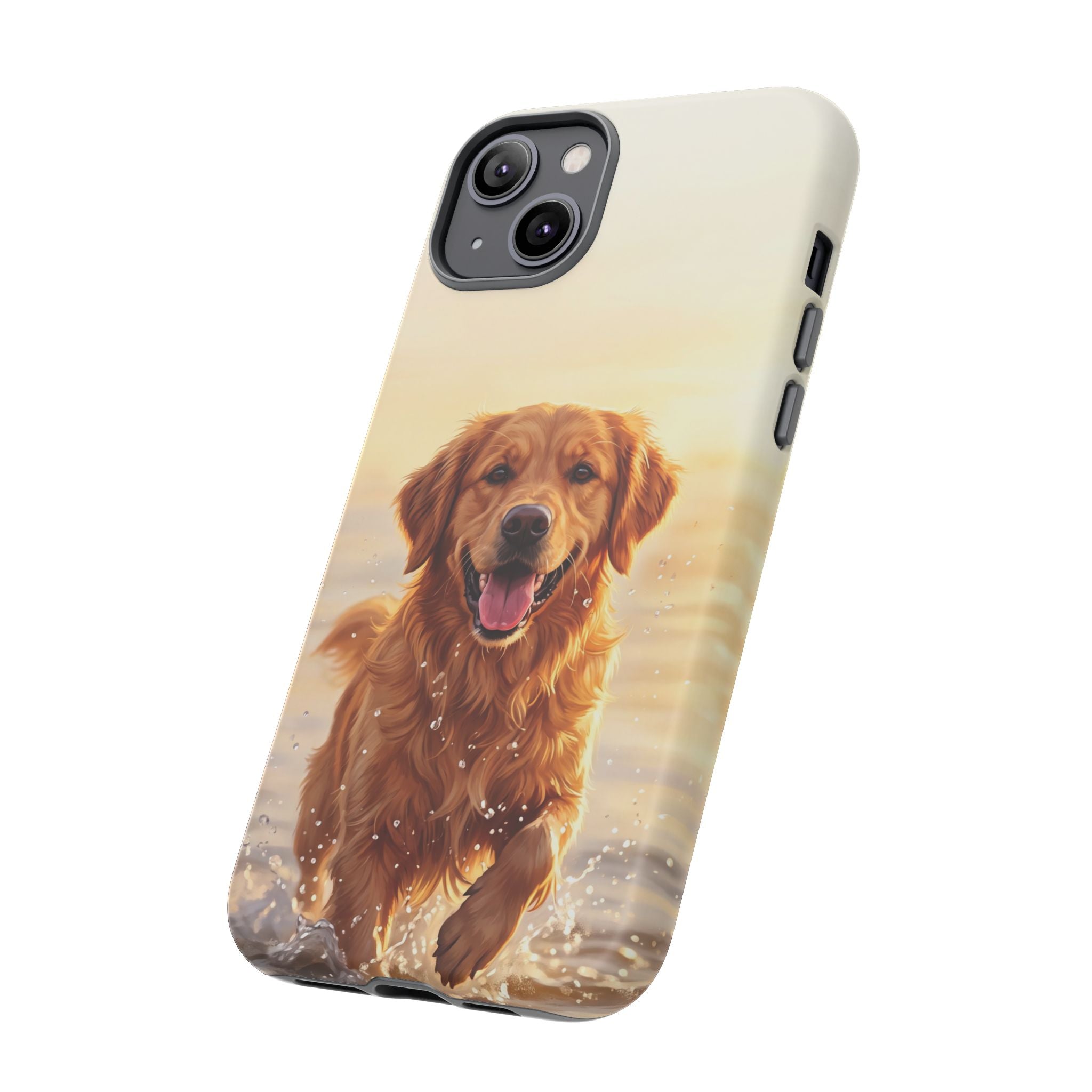 Golden Retriever Splashing in Water Phone Case | Joyful Dog at Golden Hour | iPhone & Samsung