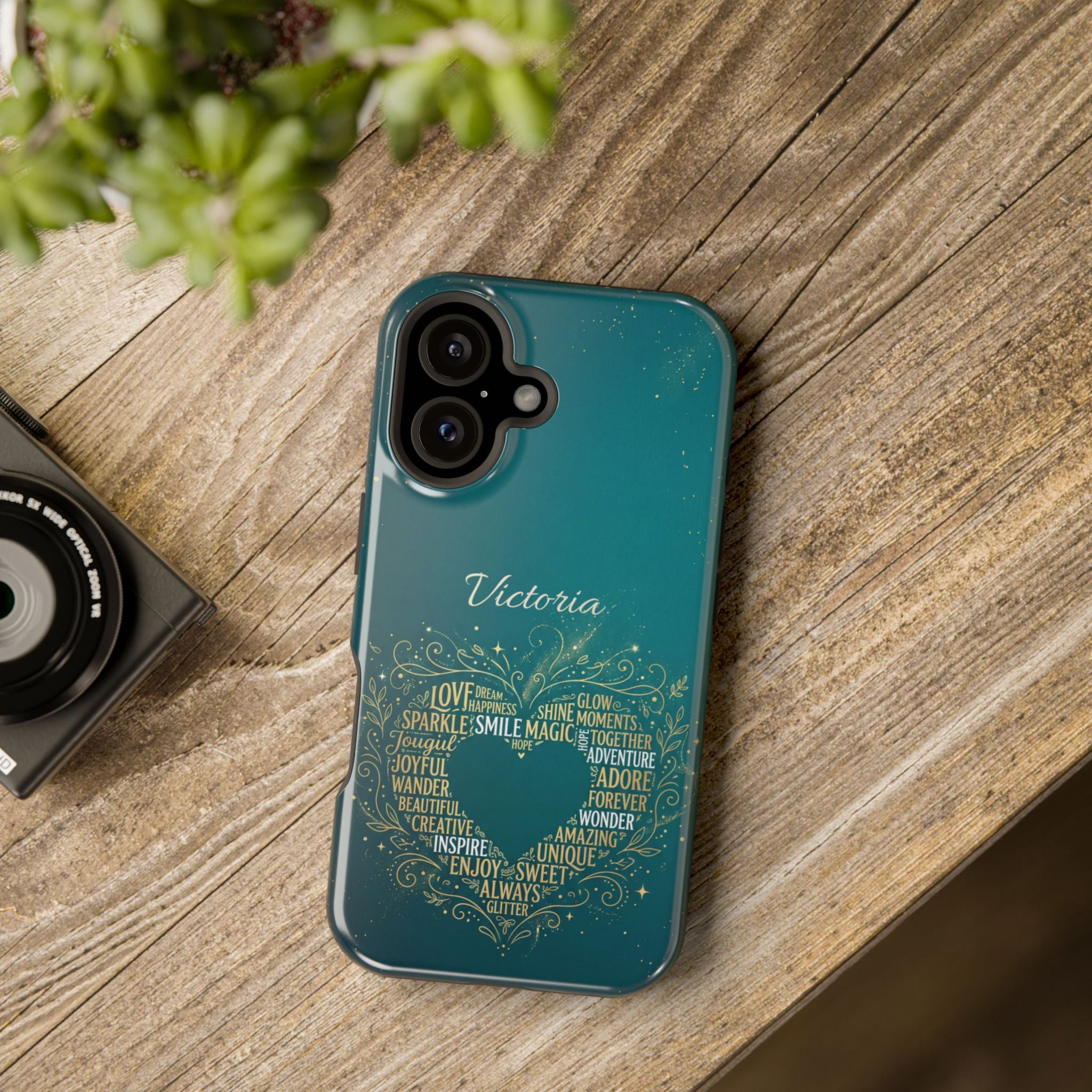 Personalized Teacher Heart Word Art Phone Case — Impact-Resistant Wireless Charging Cover