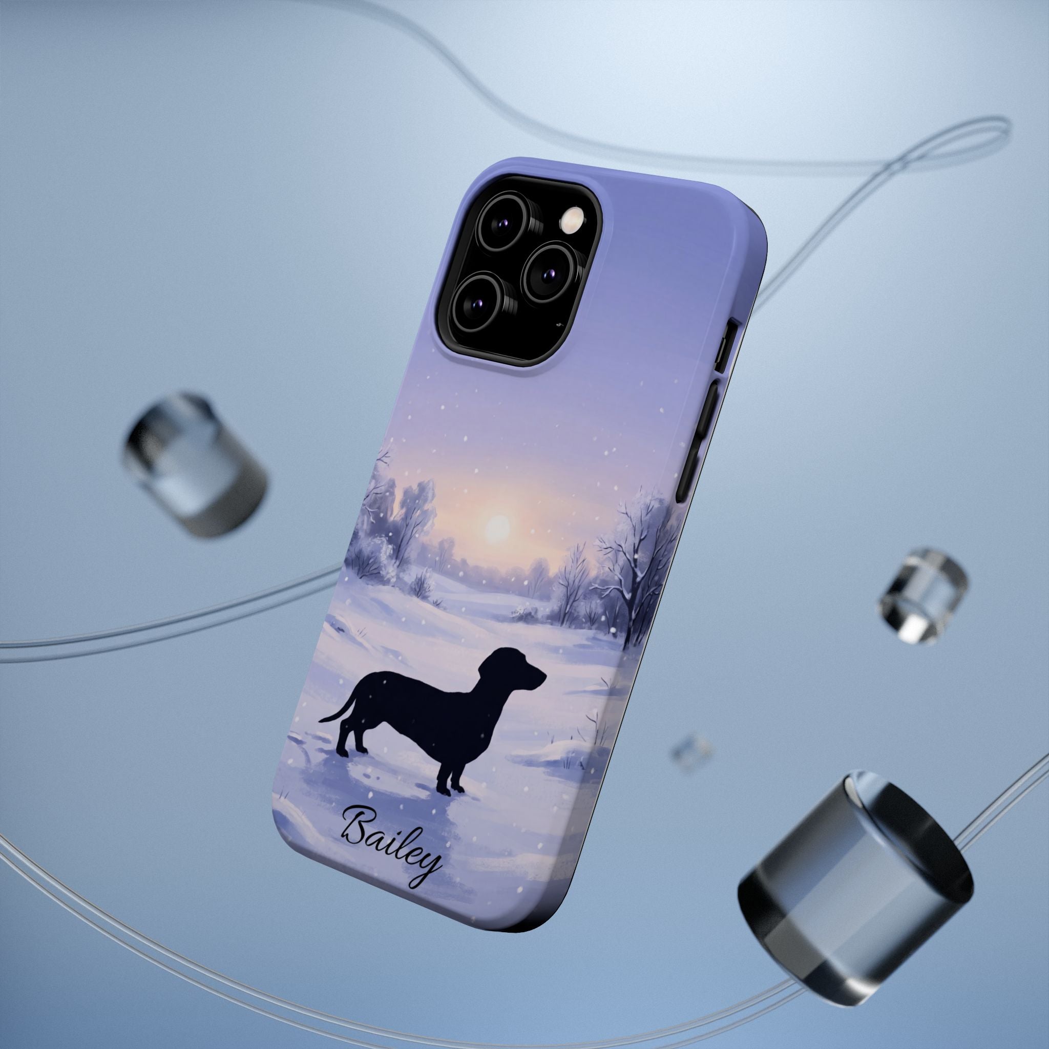 Personalized Dachshund Winter Snow Phone Case — Wireless Charging Cover