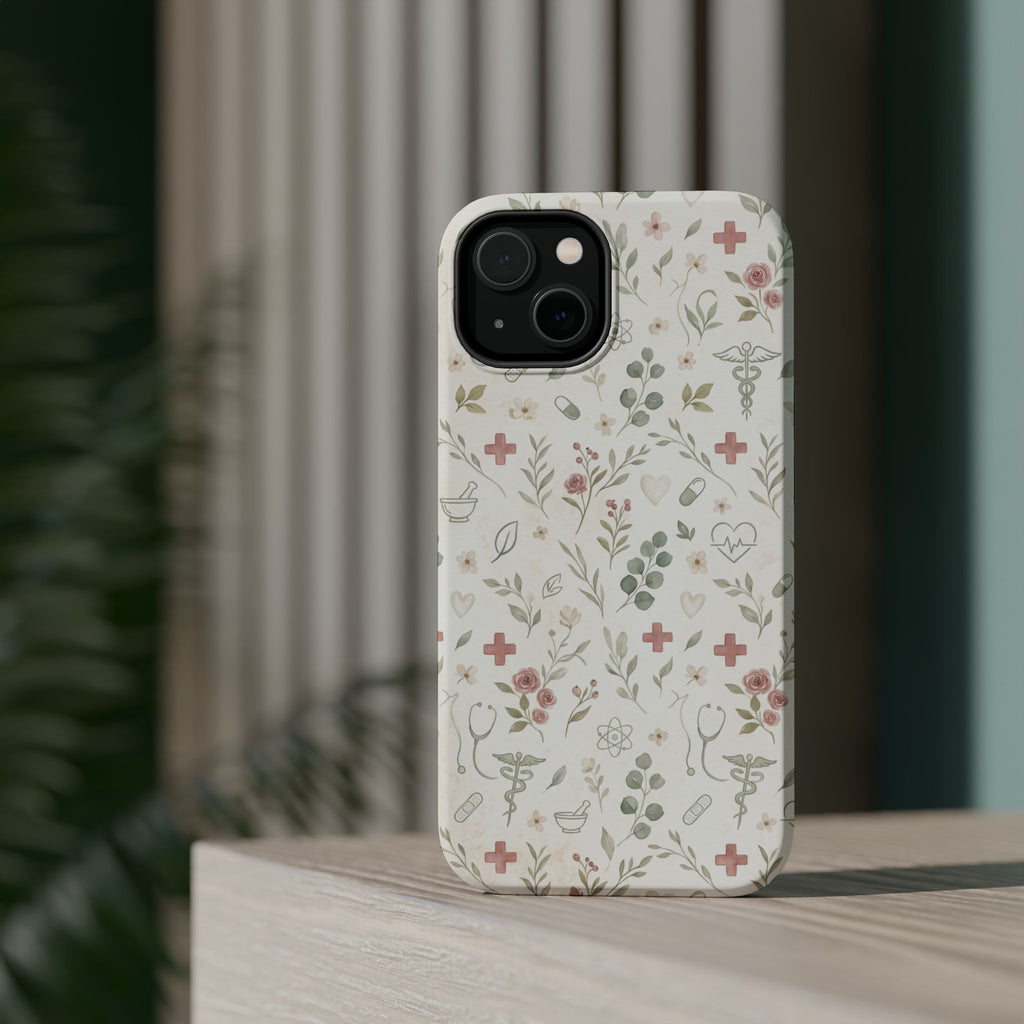 Floral Nurse Phone Case — Impact-Resistant Wireless Charging Cover