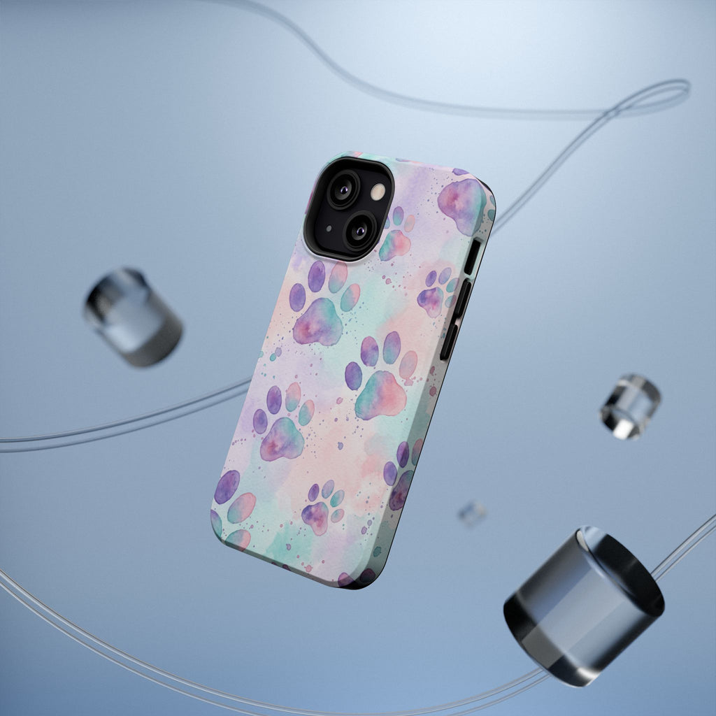 Watercolor Paw Print Phone Case — Impact-Resistant Wireless Charging Cover
