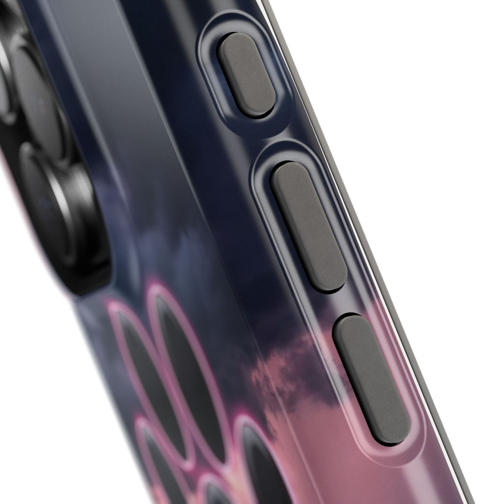 Neon Paw Print Phone Case — Impact-Resistant Wireless Charging Cover