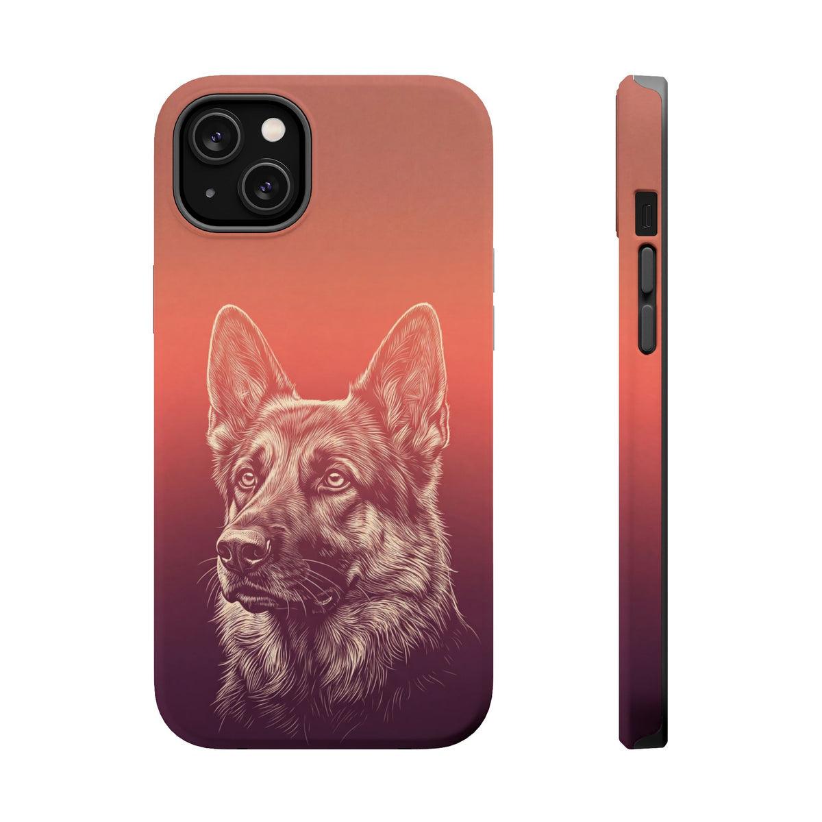 German Shepherd Phone Case | Sunset Sketch Art — Tough Magnetic Case with Wireless Charging
