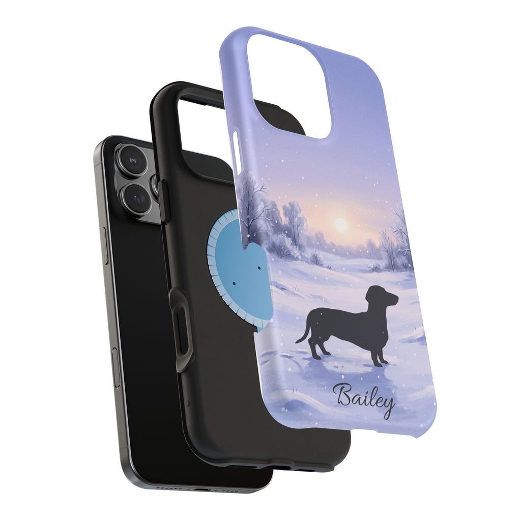Personalized Dachshund Winter Snow Phone Case — Wireless Charging Cover