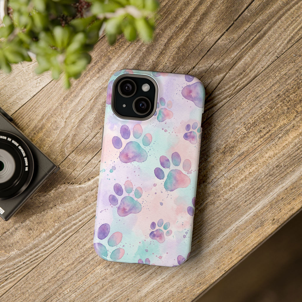 Watercolor Paw Print Phone Case — Impact-Resistant Wireless Charging Cover