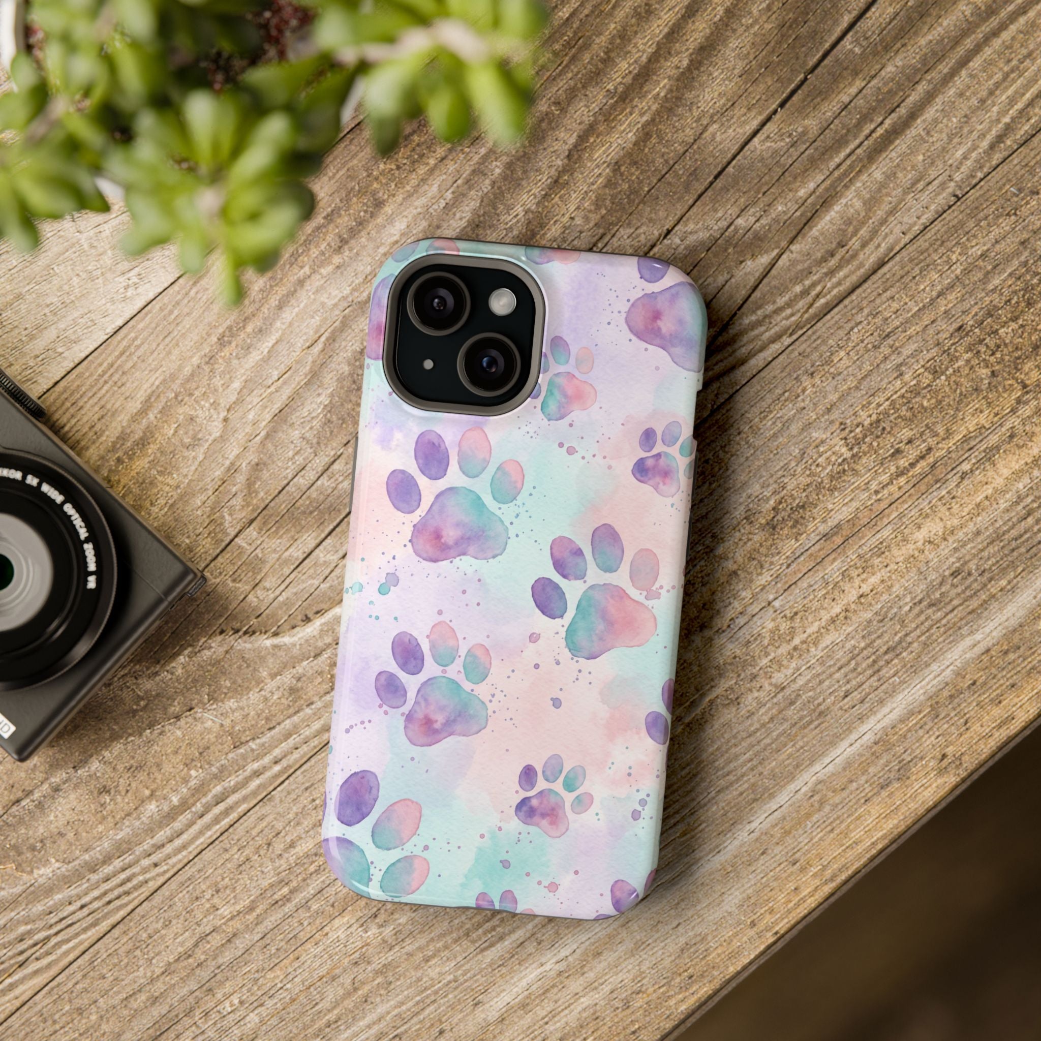 Watercolor Paw Print Phone Case — Impact-Resistant Wireless Charging Cover