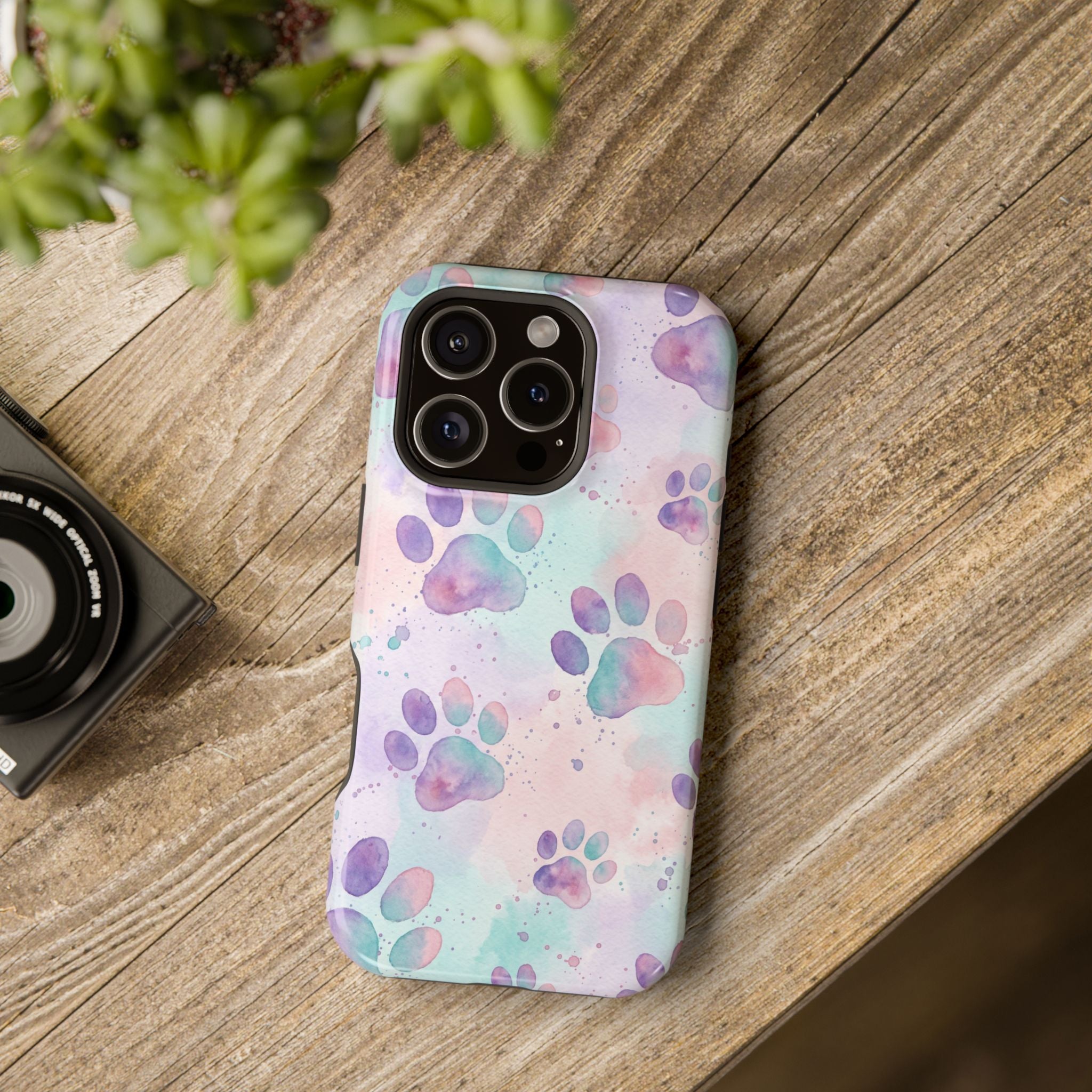 Watercolor Paw Print Phone Case — Impact-Resistant Wireless Charging Cover