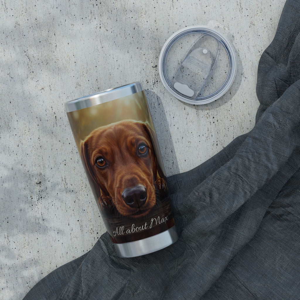 Dachshund Tumbler Personalized – 20 oz Stainless Steel Travel Mug with Custom Name, Golden Meadow Design