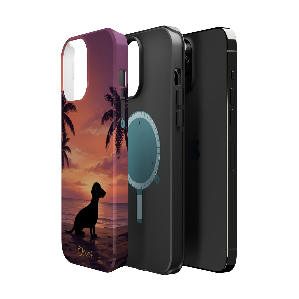 Personalized Dachshund Tropical Beach Sunset Phone Case — Wireless Charging Cover