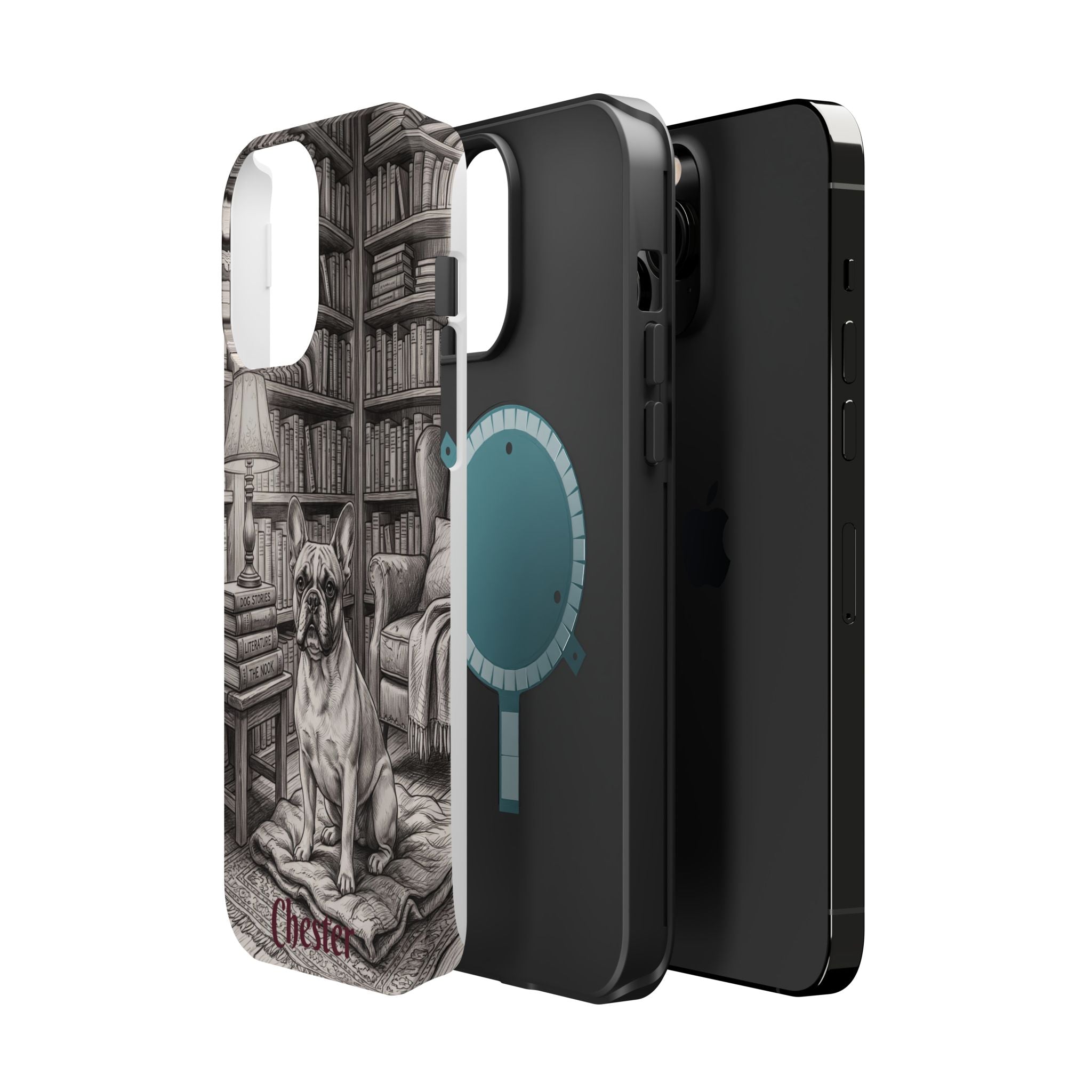 Personalized French Bulldog Library Study Phone Case — Wireless Charging Cover