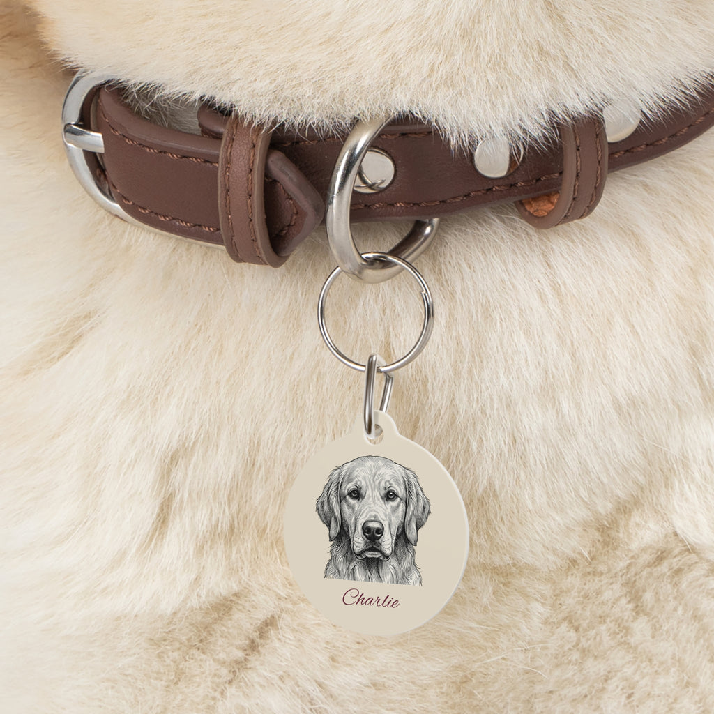 Golden Retriever Sketch Pet Tag – Personalized Name Dog ID Tag