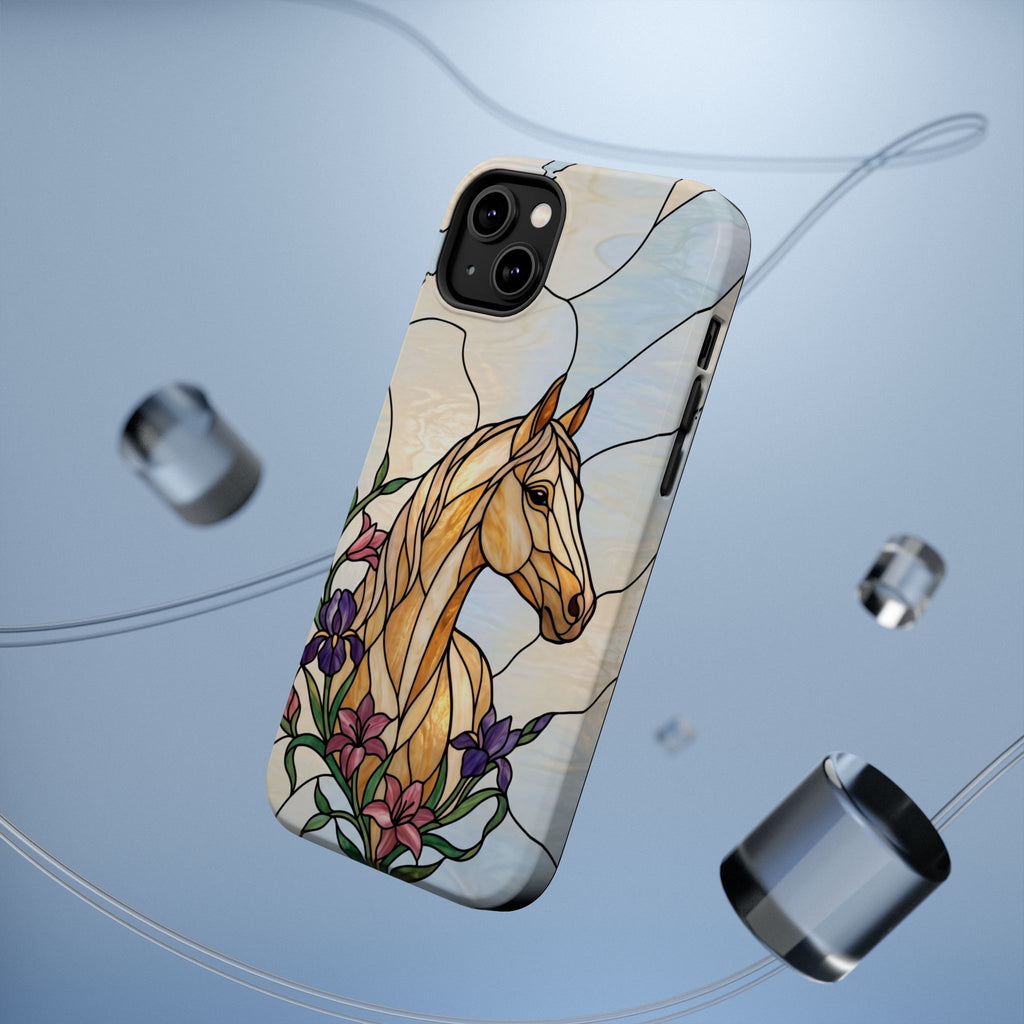 Floral Stained Glass Horse Phone Case — Tough Magnetic Case with Wireless Charging