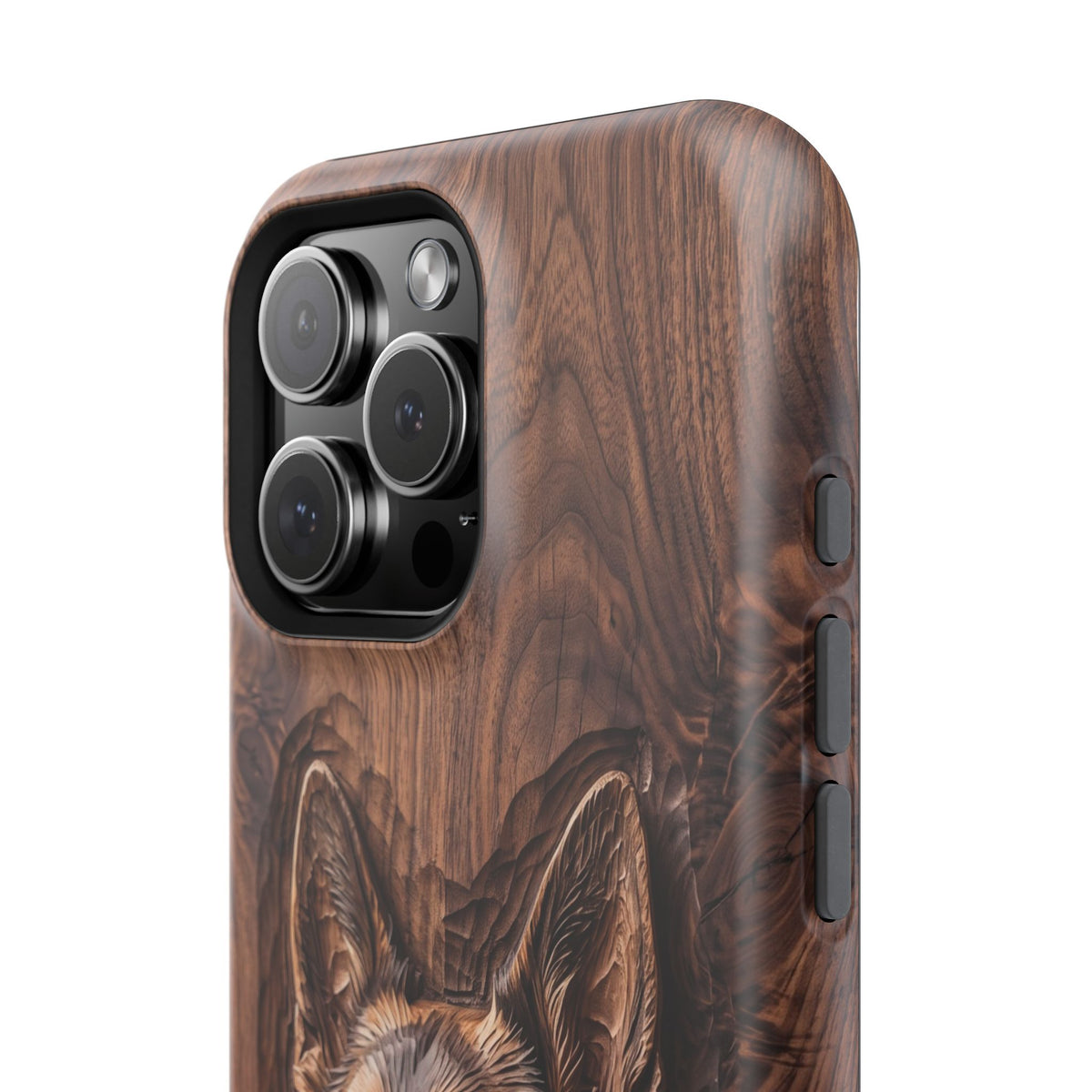German Shepherd Phone Case | Carved Walnut Art — Tough Magnetic Case with Wireless Charging