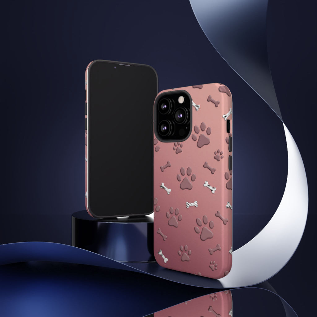 iPhone & Samsung Phone Case | Paw Print & Bone  | Dusty Rose Pattern Case for Frenchie Lovers