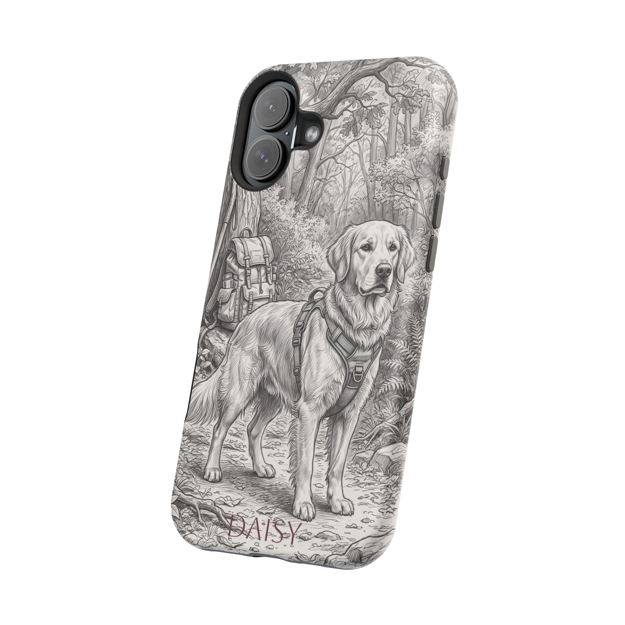 Personalized Golden Retriever Woodland Trail Phone Case — Wireless Charging Cover