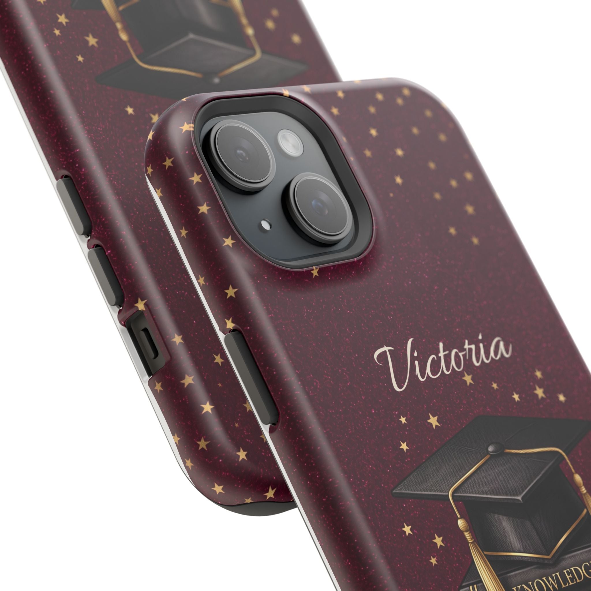 Graduation Cap & Books Personalized Teacher Phone Case — Wireless Charging Cover