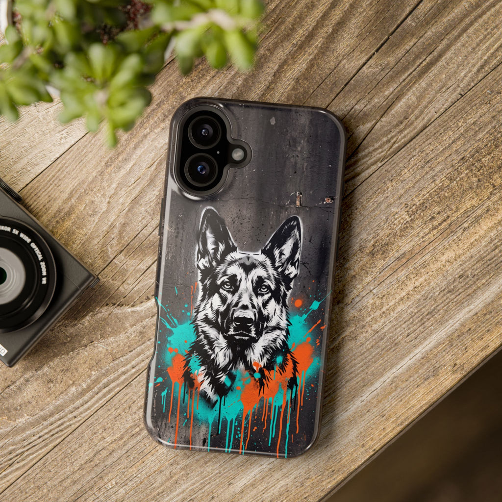 German Shepherd Phone Case | Graffiti Street Art — Tough Magnetic Case with Wireless Charging