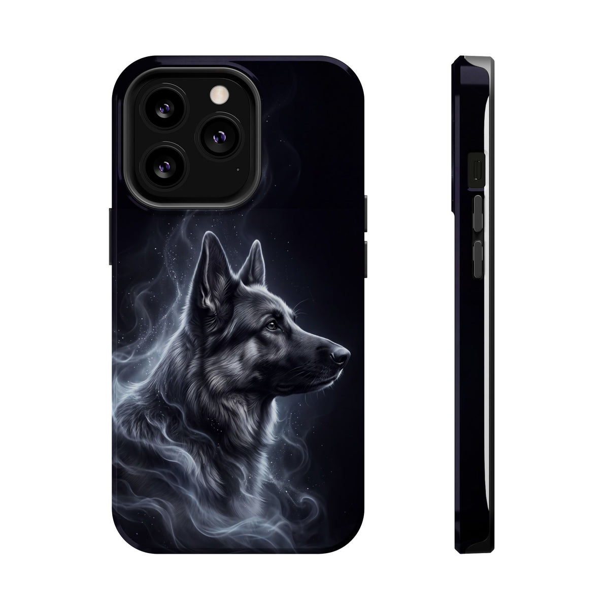 German Shepherd Phone Case | Silver Moonlight Mist Art — Tough Magnetic Case with Wireless Charging